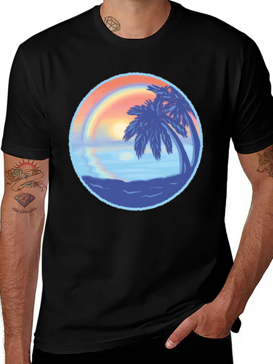Tropical Sunset Palm Tree Graphic T-Shirt