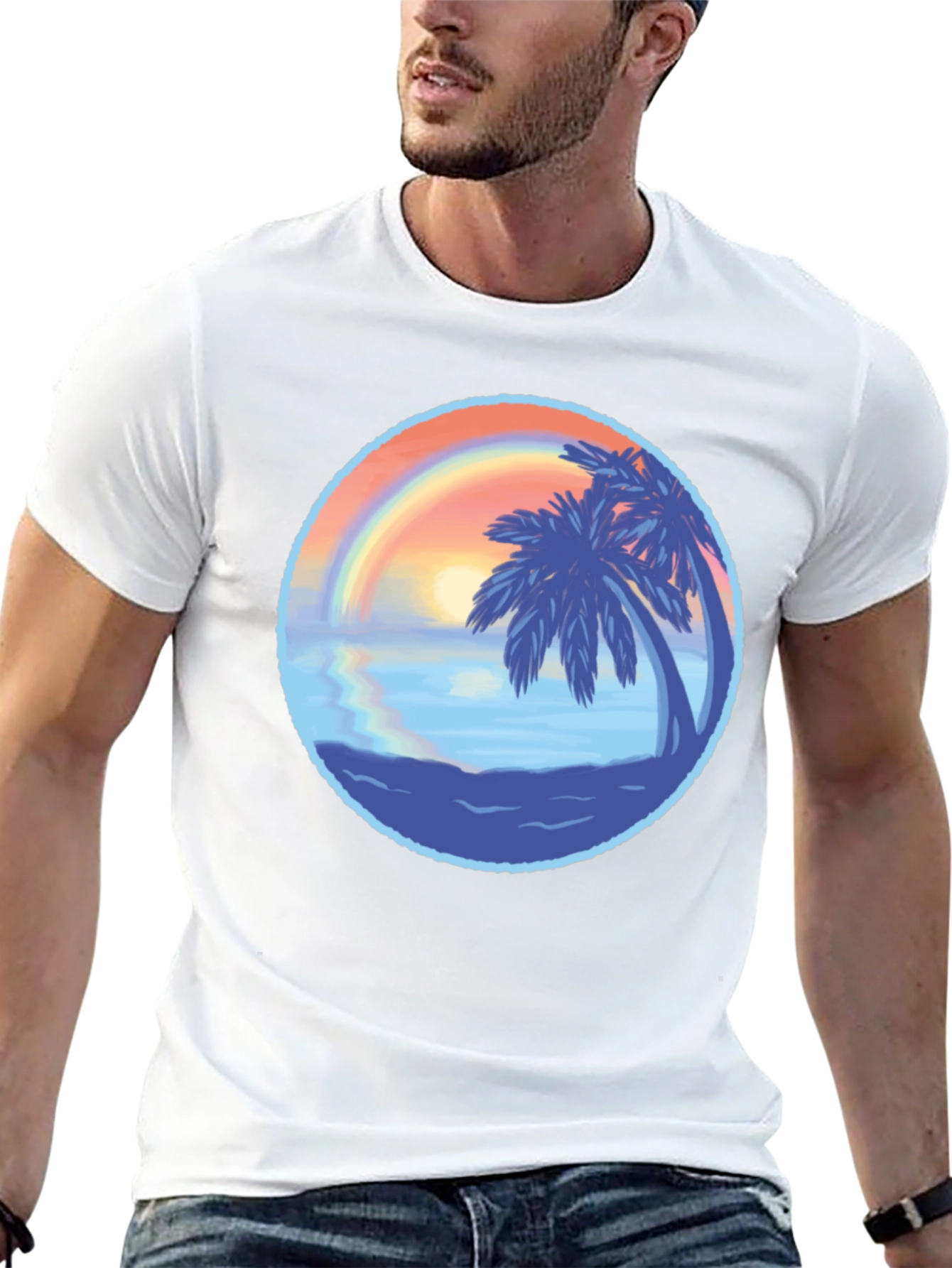 Tropical Sunset Palm Tree Graphic T-Shirt