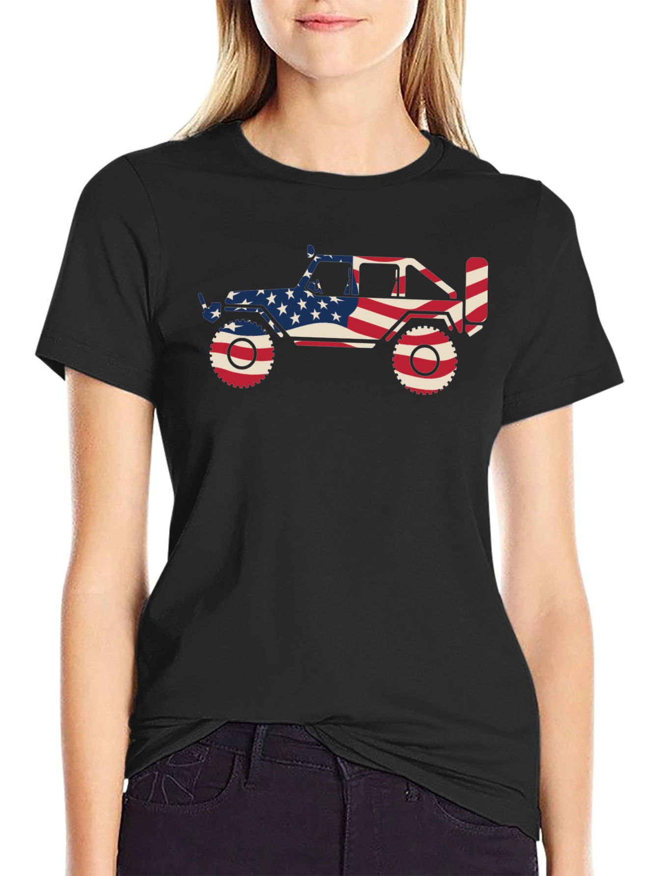 Patriotic Jeep Graphic Tee - Black