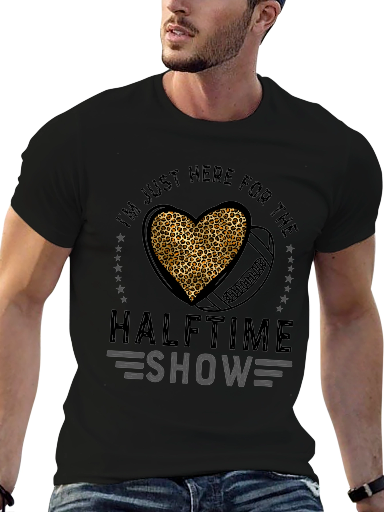 Halftime Show Leopard Heart Football T-Shirt