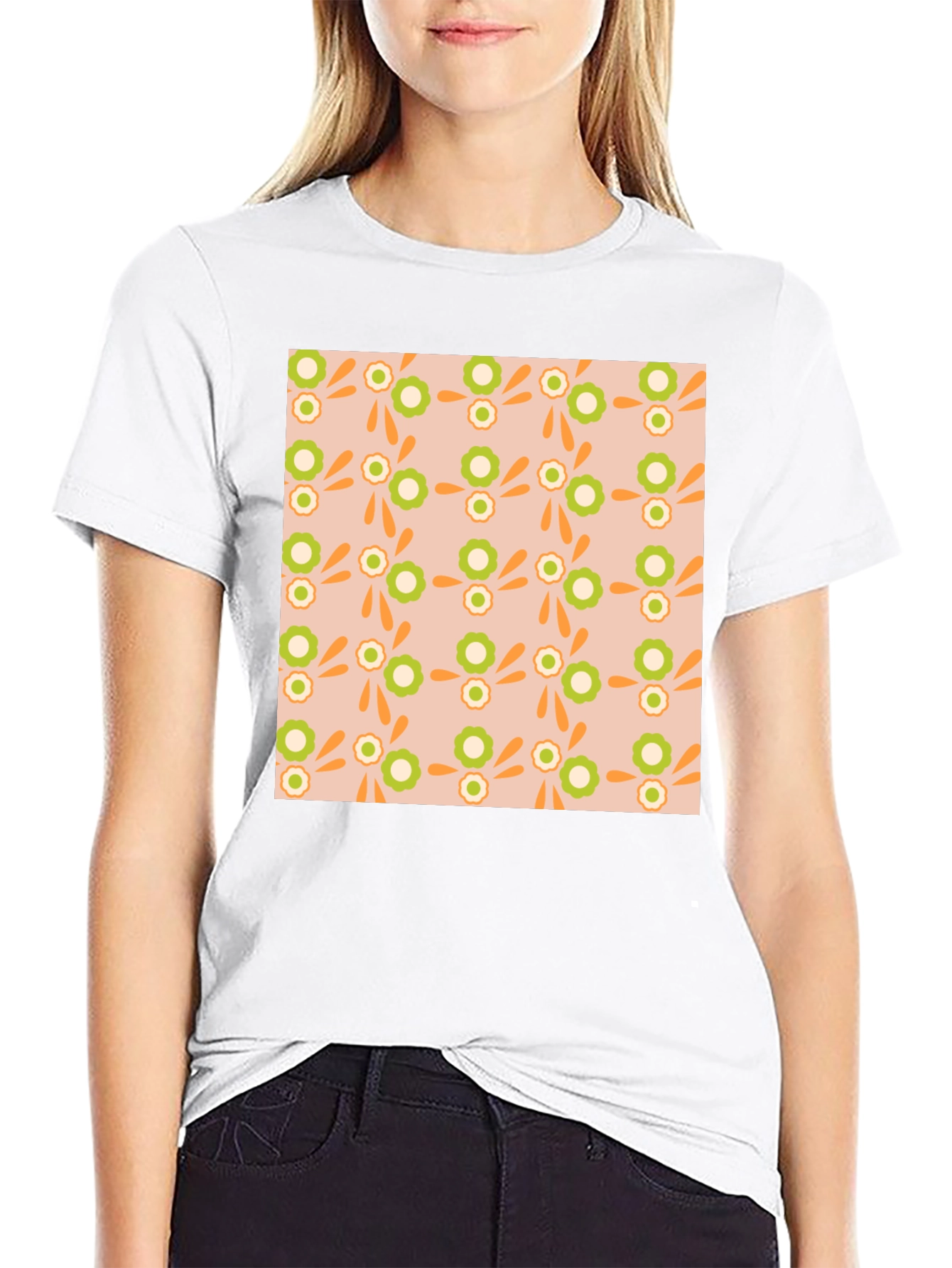 Retro Floral Pattern Black T-Shirt