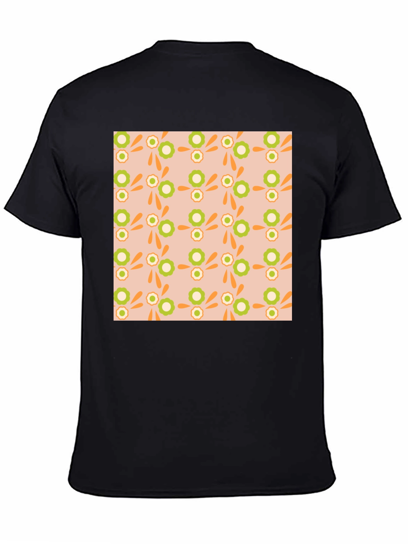 Retro Floral Pattern Black T-Shirt