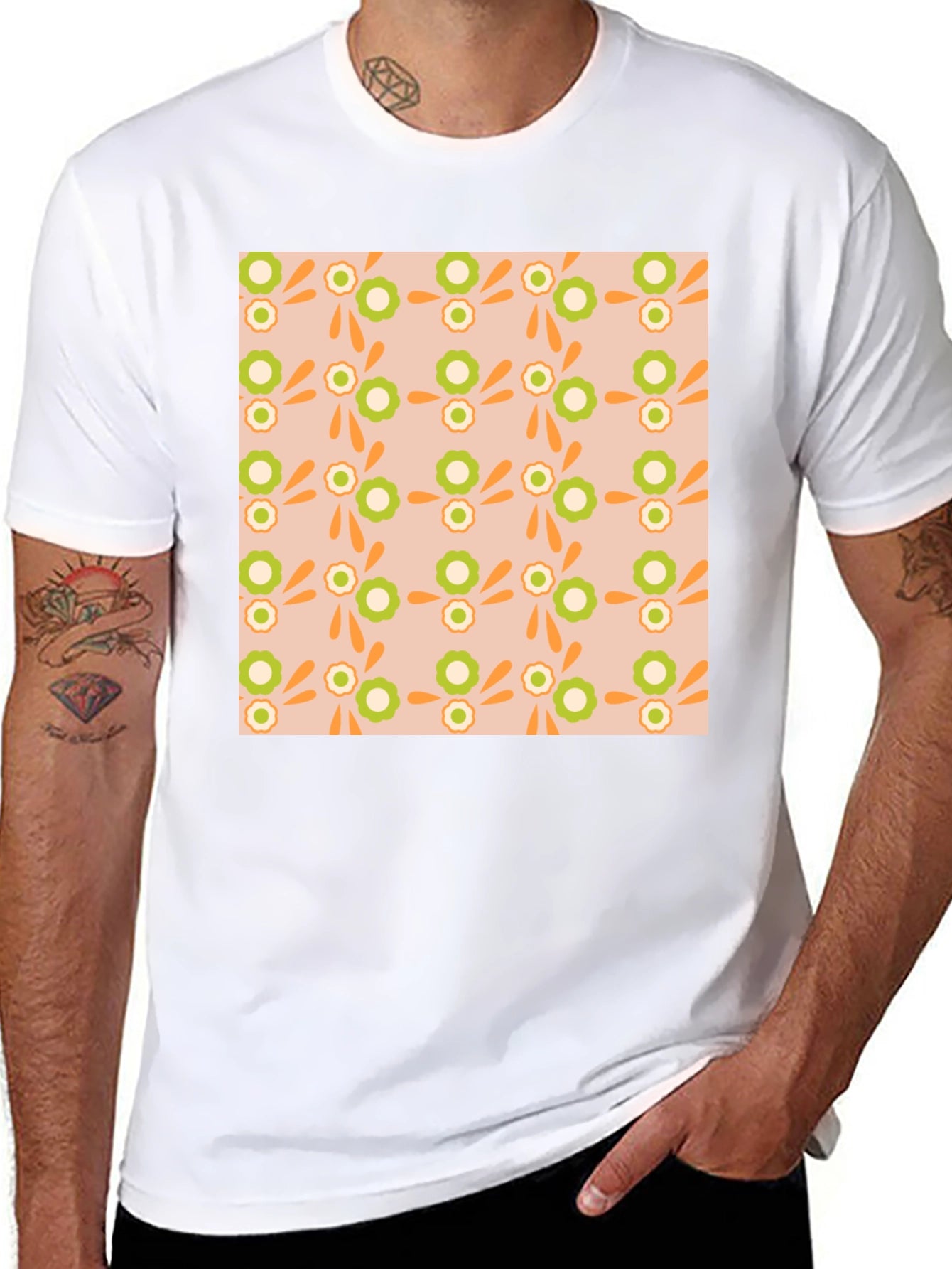 Retro Floral Pattern Black T-Shirt