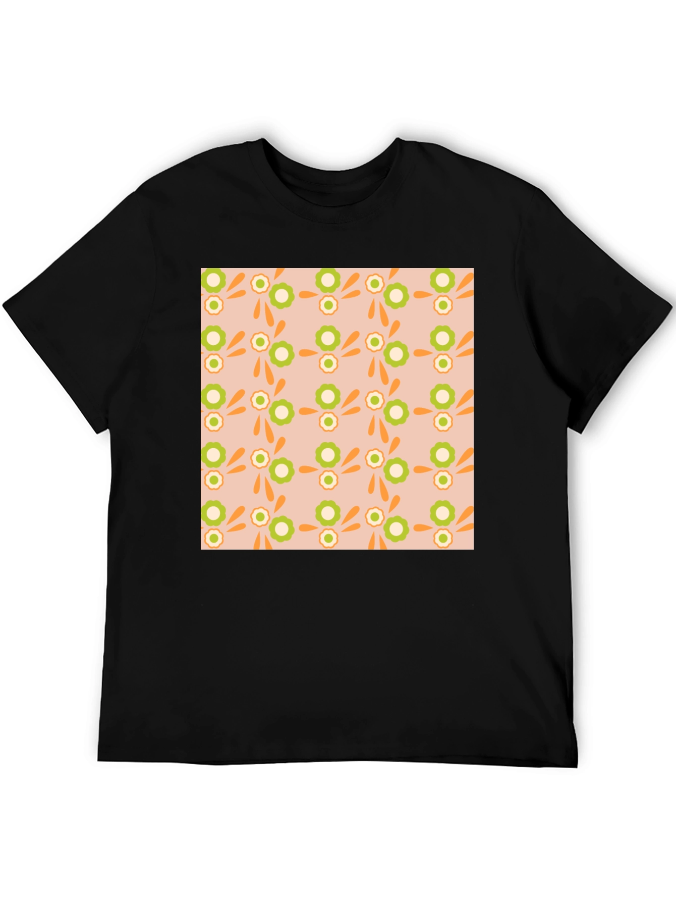 Retro Floral Pattern Black T-Shirt