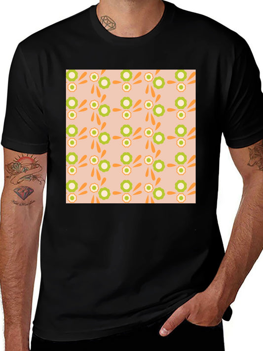 Retro Floral Pattern Black T-Shirt