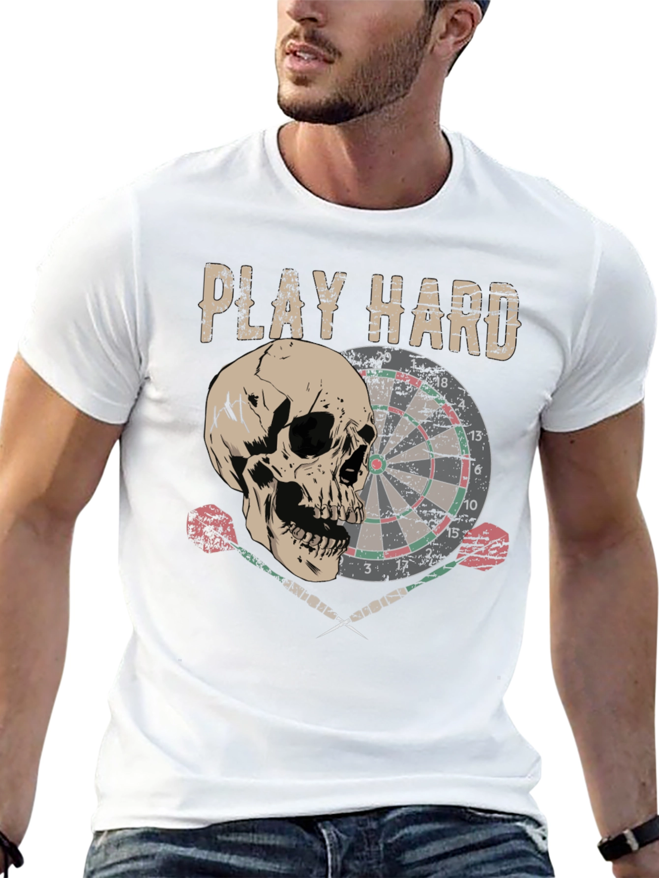 Play Hard Dartboard Skull Graphic T-Shirt