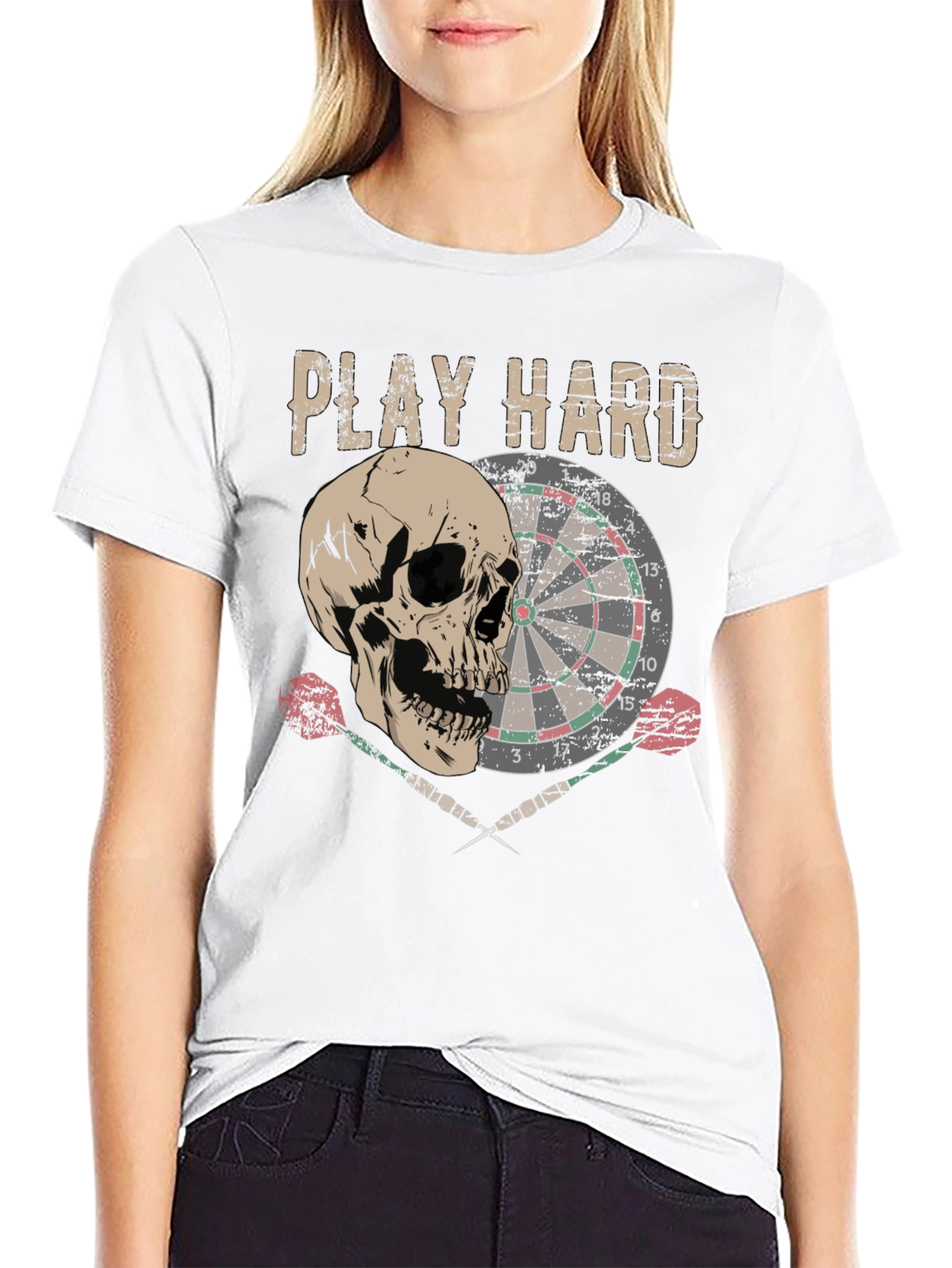 Play Hard Dartboard Skull Graphic T-Shirt