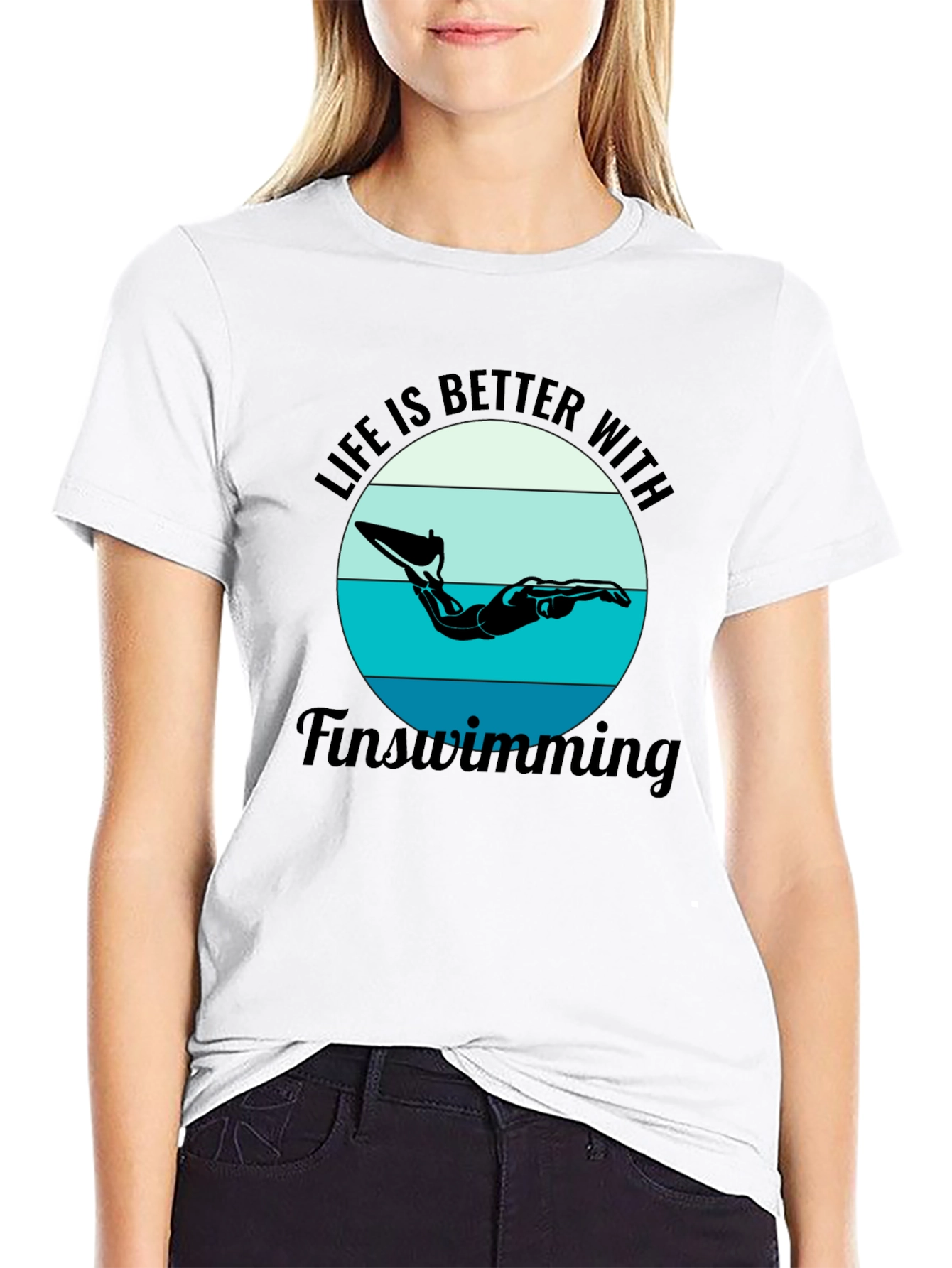 Life is Better Fin Swimming Black T-Shirt