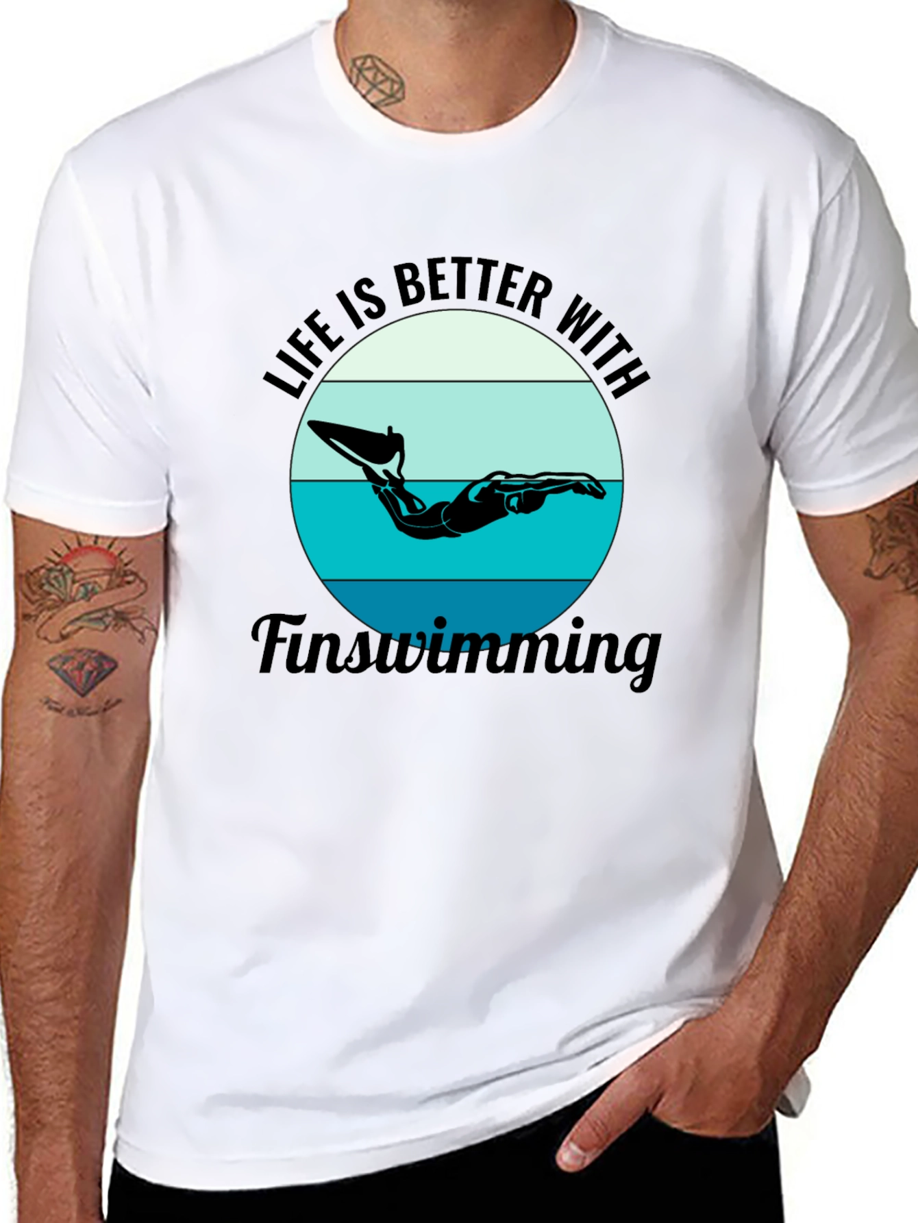 Life is Better Fin Swimming Black T-Shirt