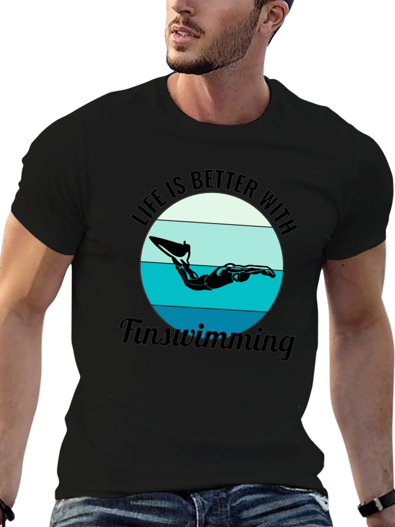 Life is Better Fin Swimming Black T-Shirt