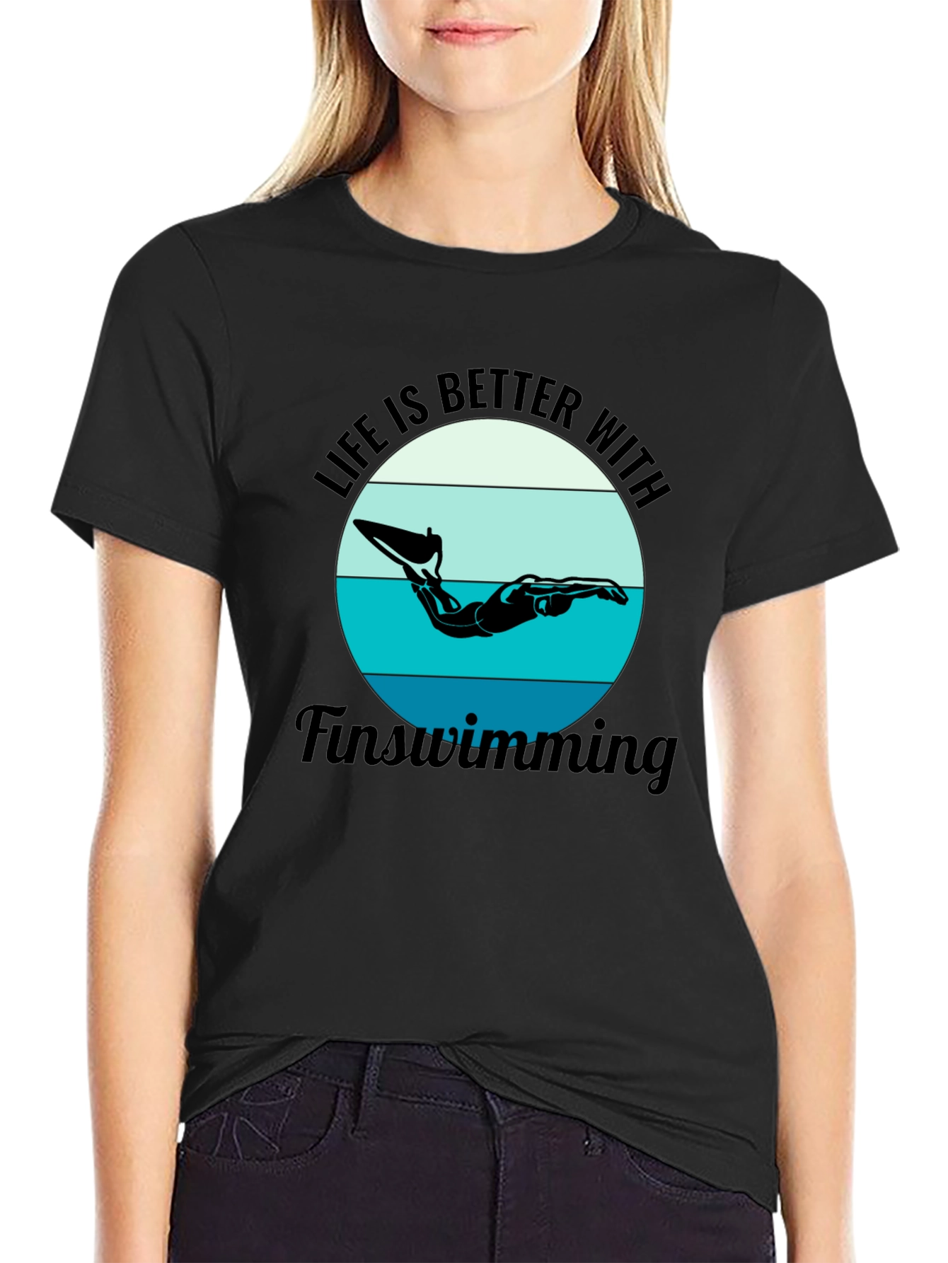 Life is Better Fin Swimming Black T-Shirt
