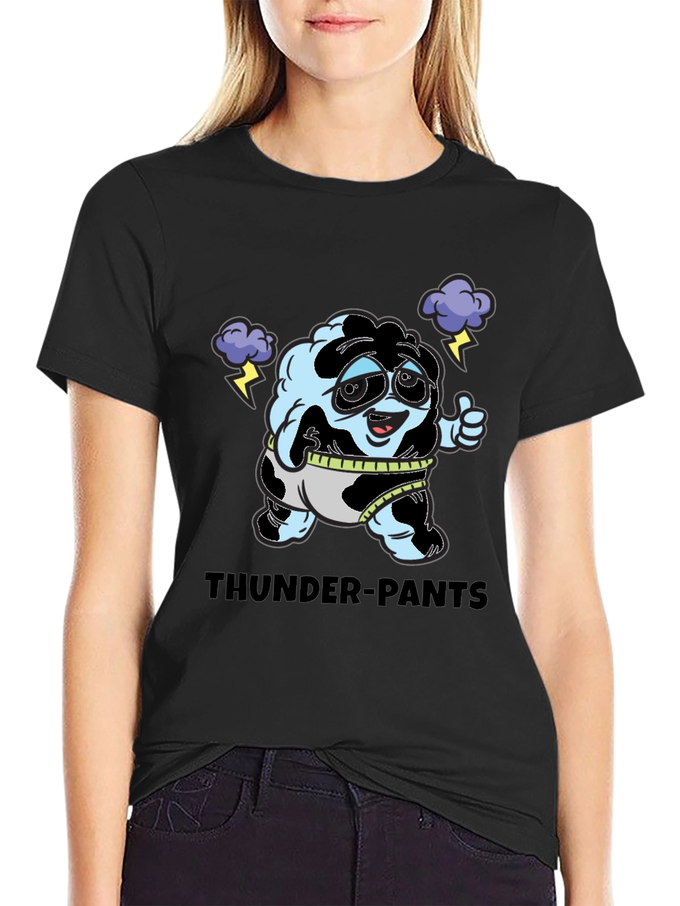Thunder-Pants Cartoon Black T-Shirt