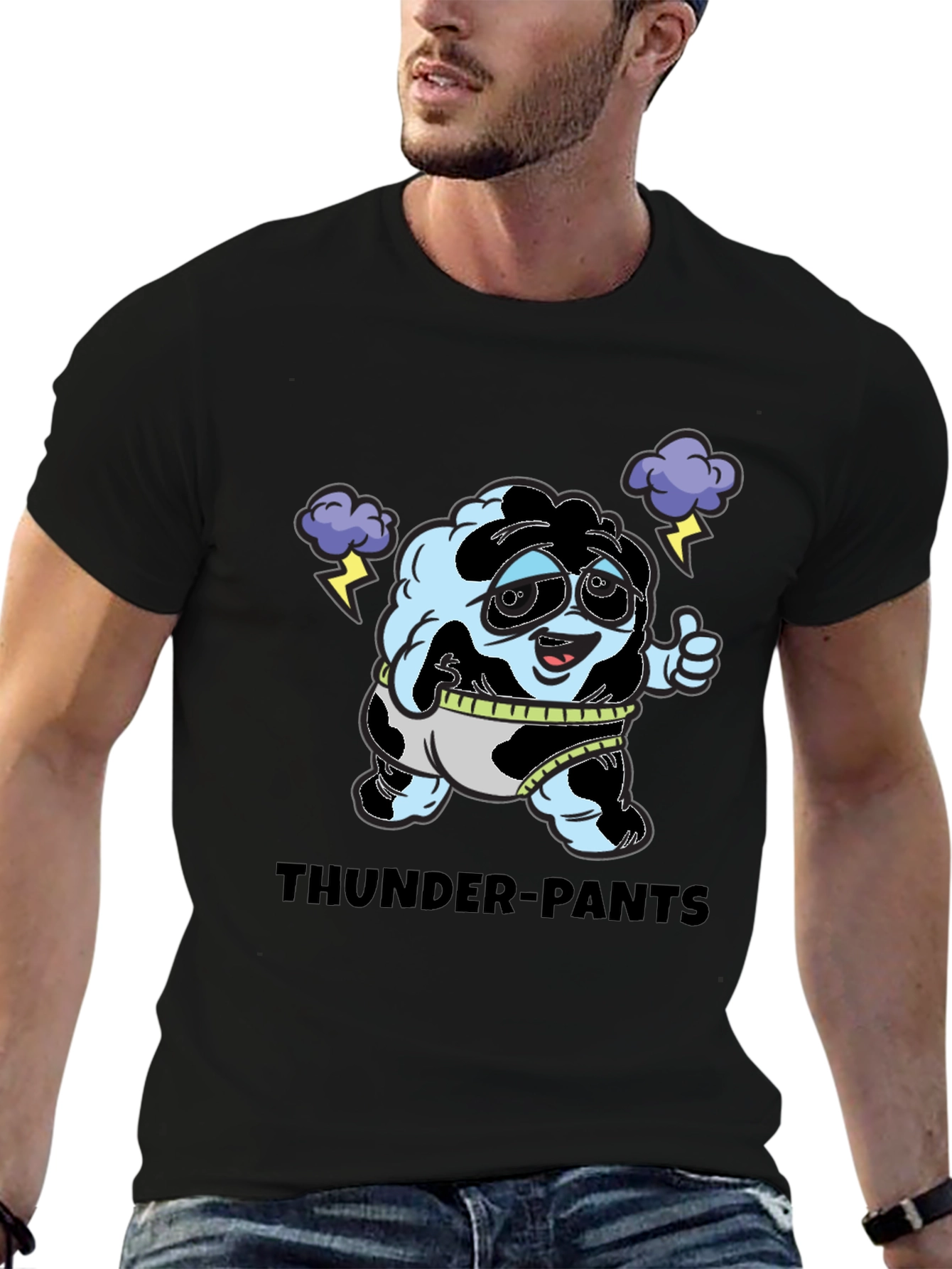 Thunder-Pants Cartoon Black T-Shirt