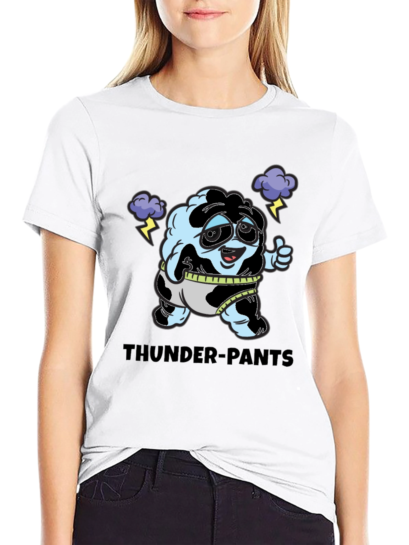 Thunder-Pants Cartoon Black T-Shirt