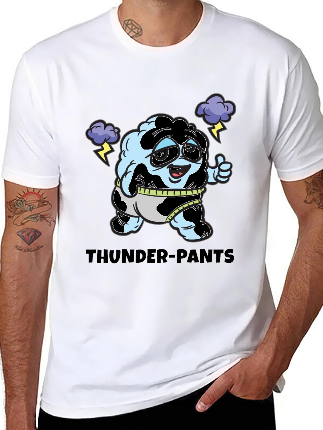 Thunder-Pants Cartoon Black T-Shirt