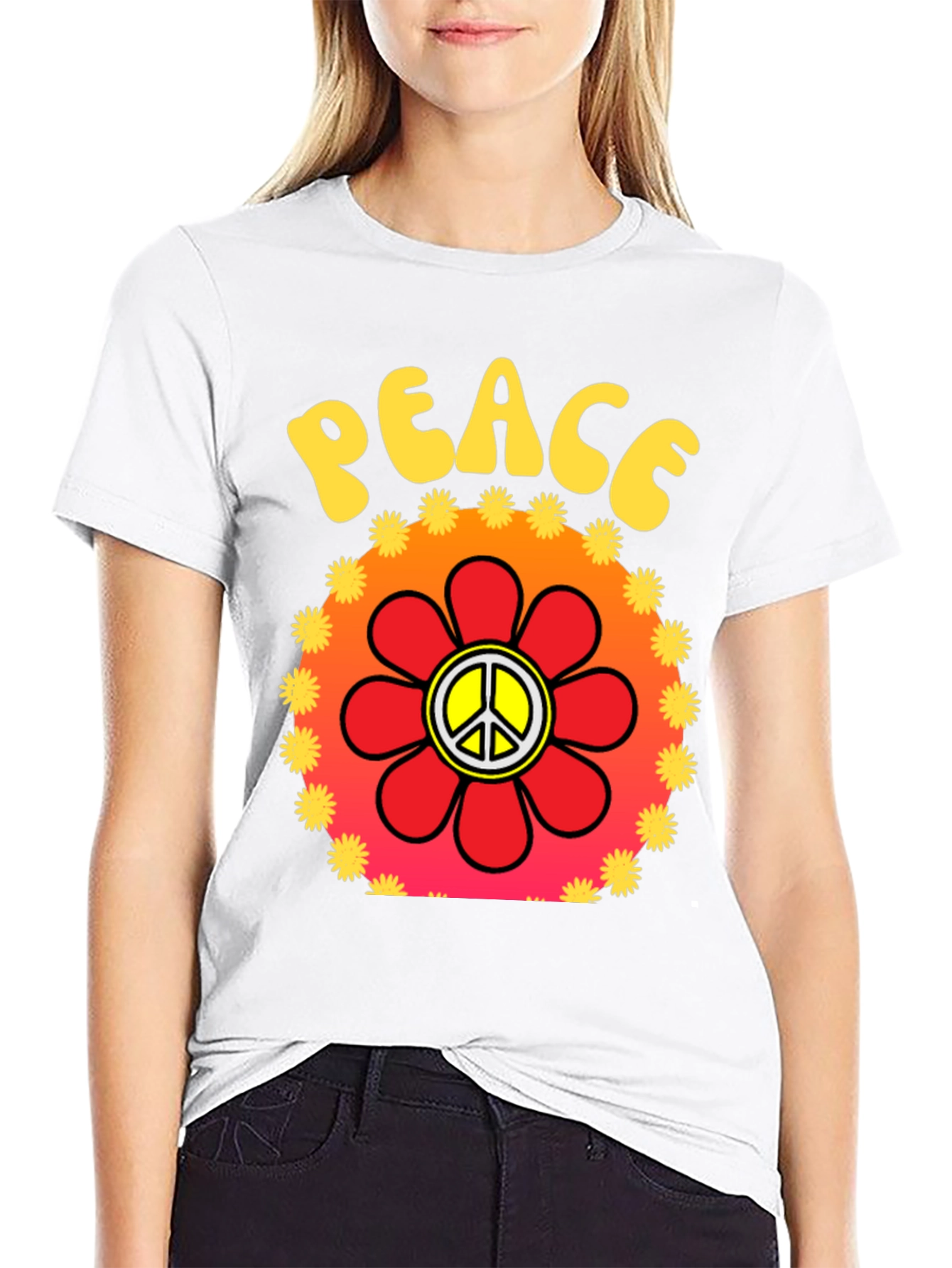 Peace Sign Flower Graphic T-Shirt