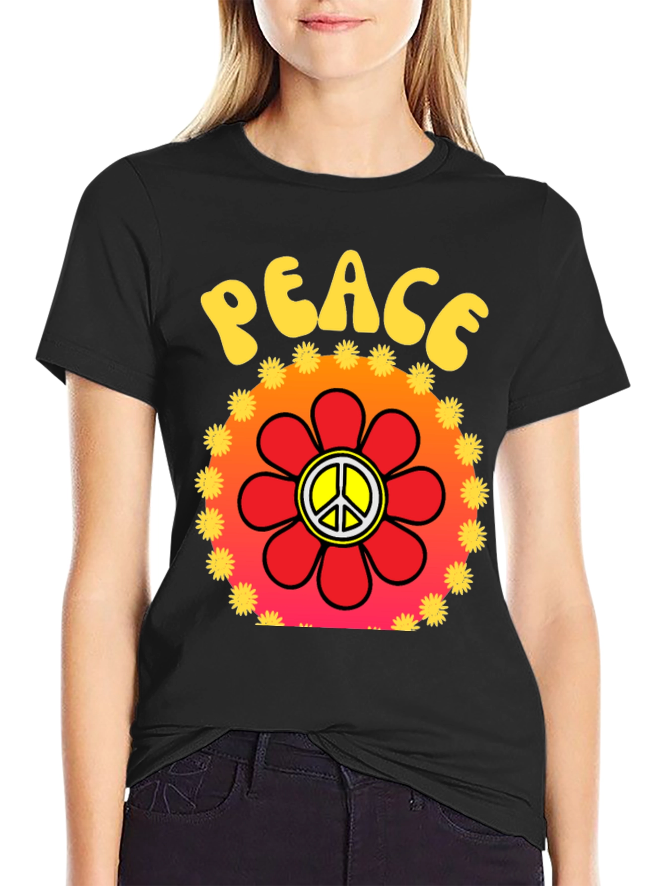 Peace Sign Flower Graphic T-Shirt