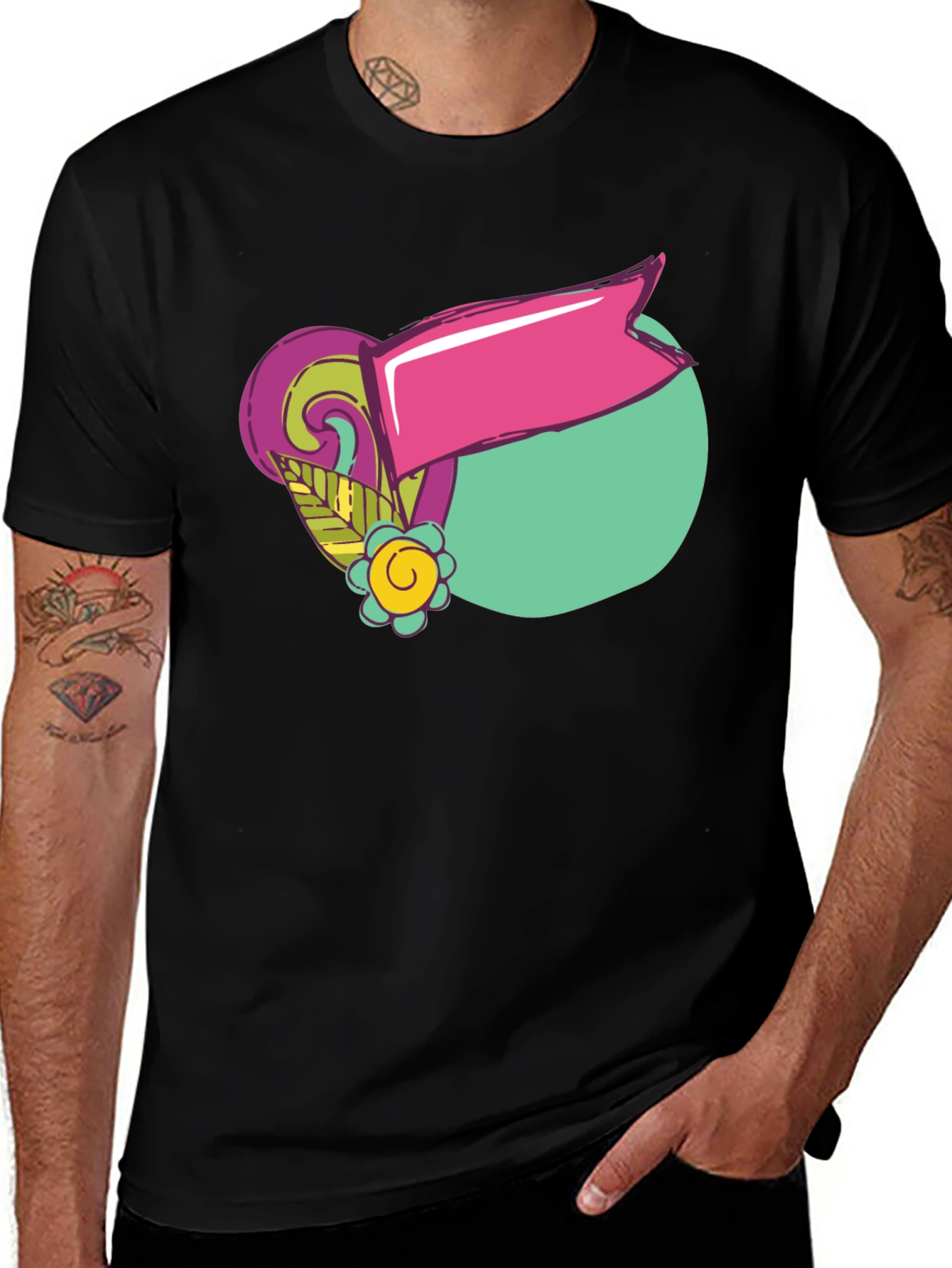 Retro Graphic Tee - Black Cotton T-Shirt
