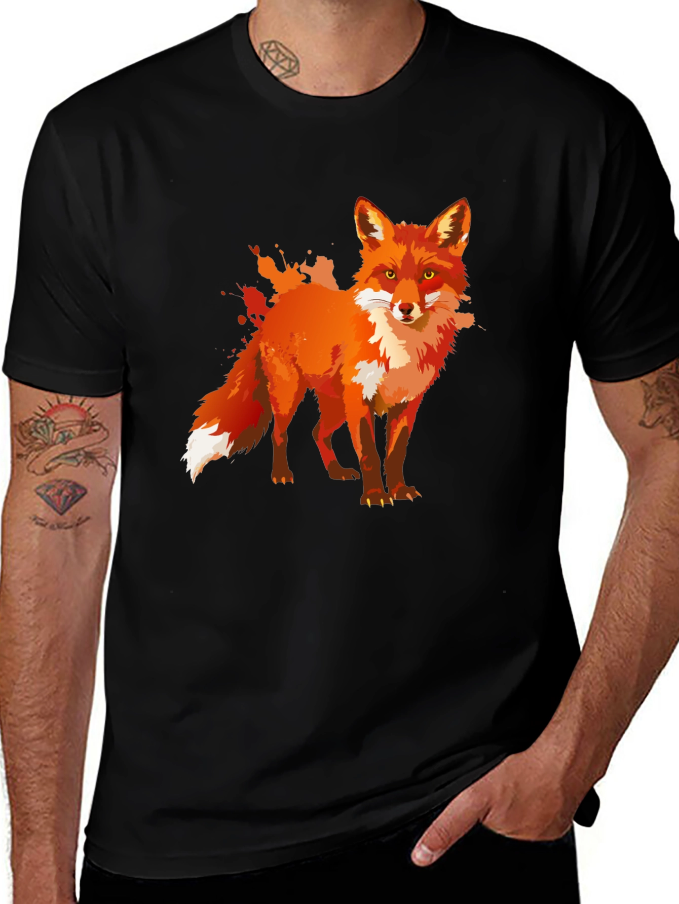 Stylish Fox Graphic Print Black T-Shirt