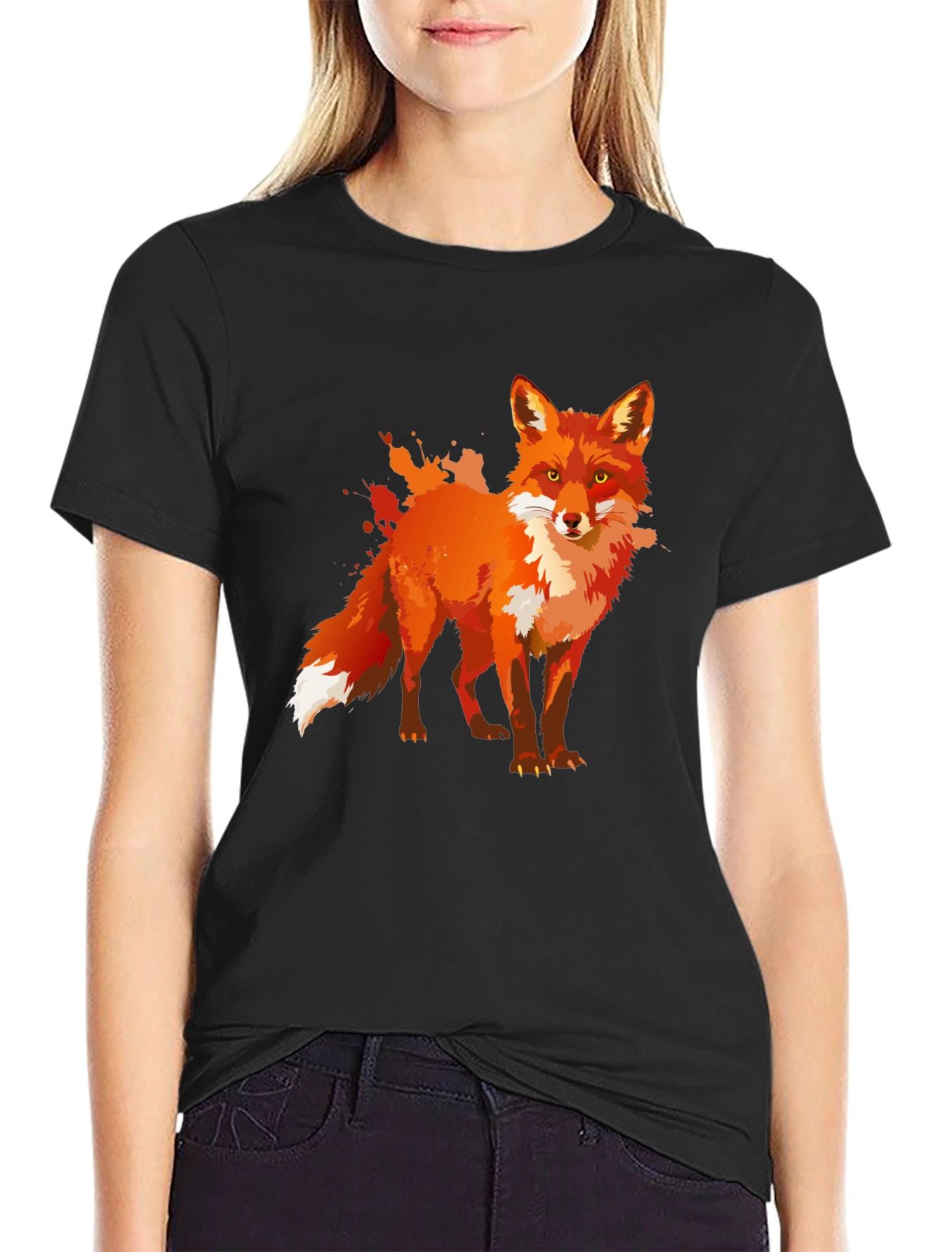 Stylish Fox Graphic Print Black T-Shirt