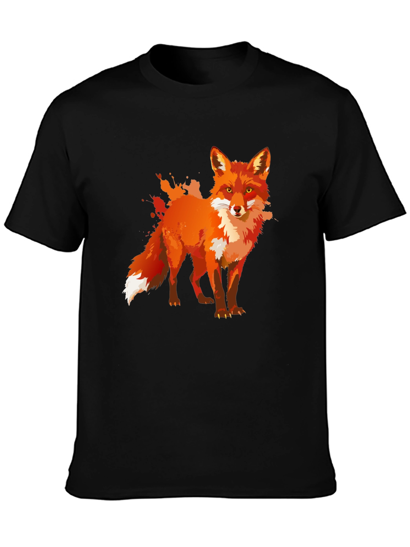 Stylish Fox Graphic Print Black T-Shirt