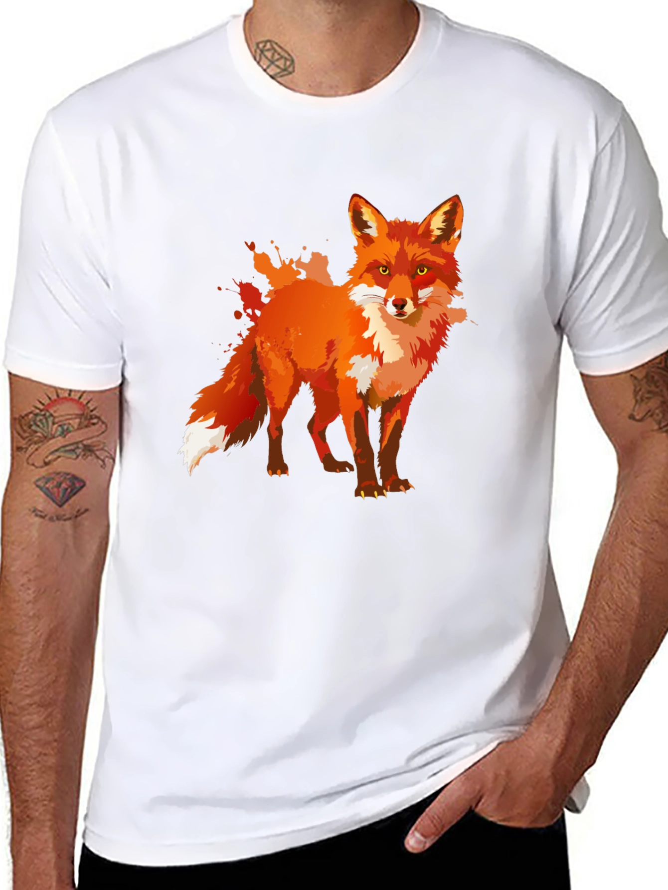 Stylish Fox Graphic Print Black T-Shirt
