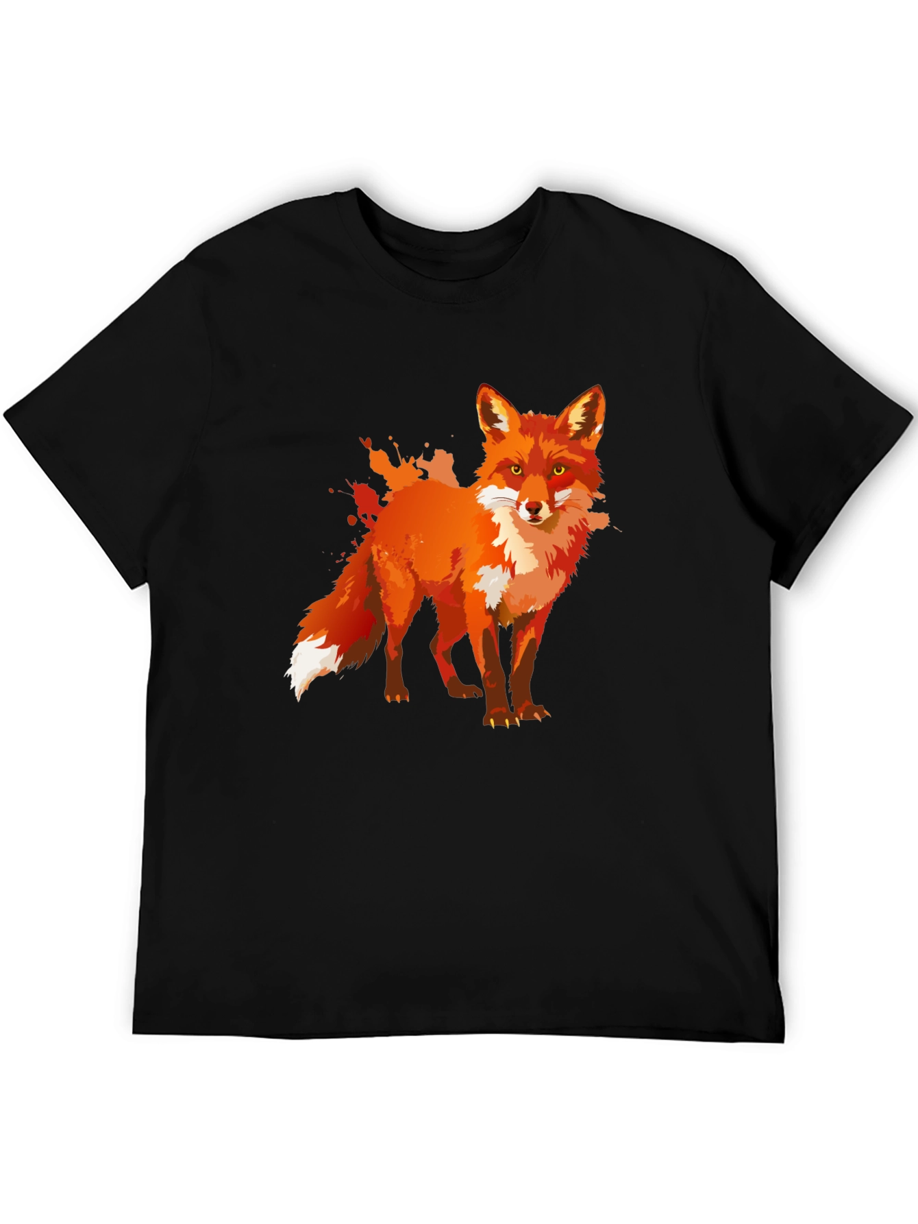 Stylish Fox Graphic Print Black T-Shirt