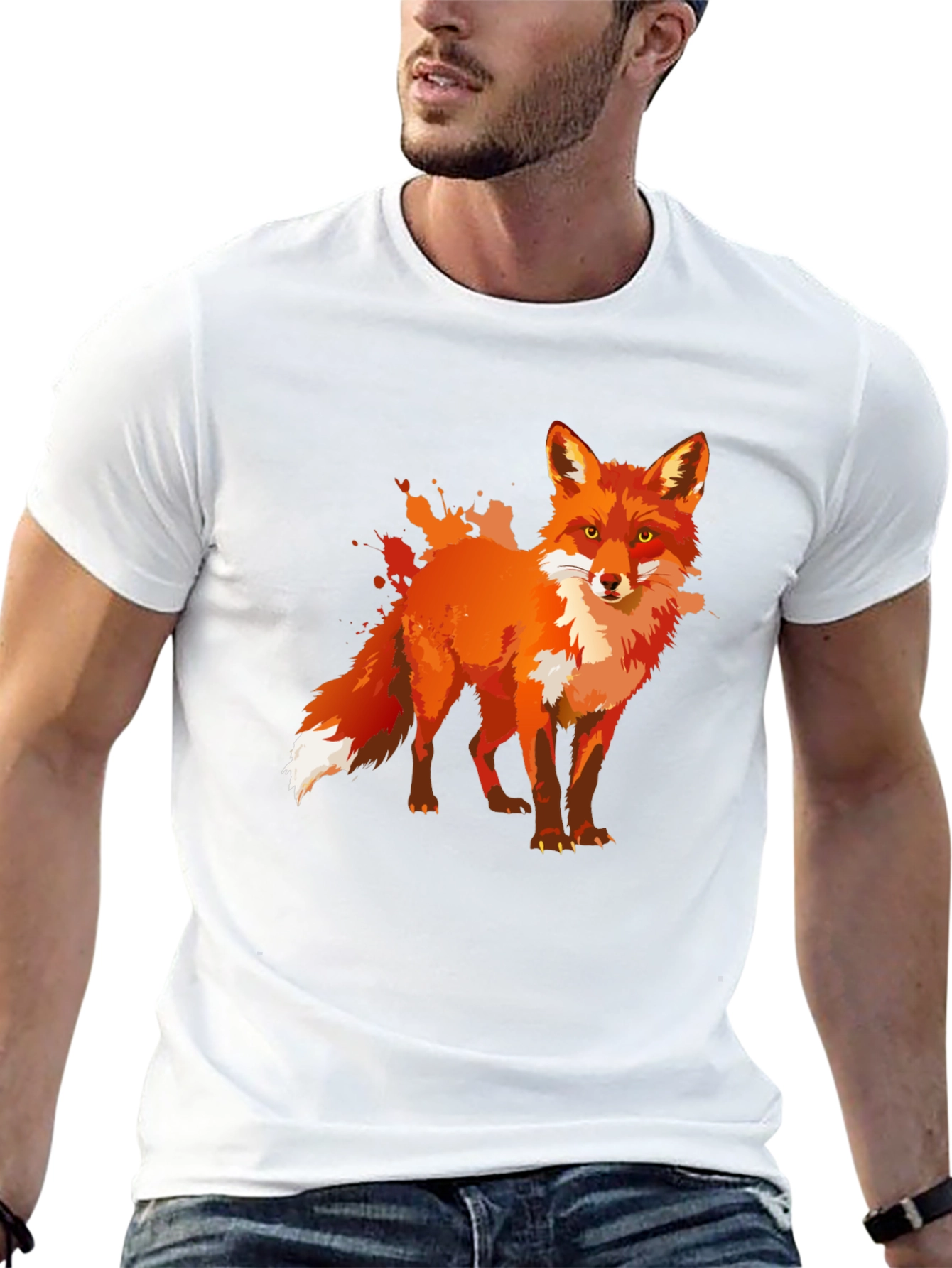Stylish Fox Graphic Print Black T-Shirt