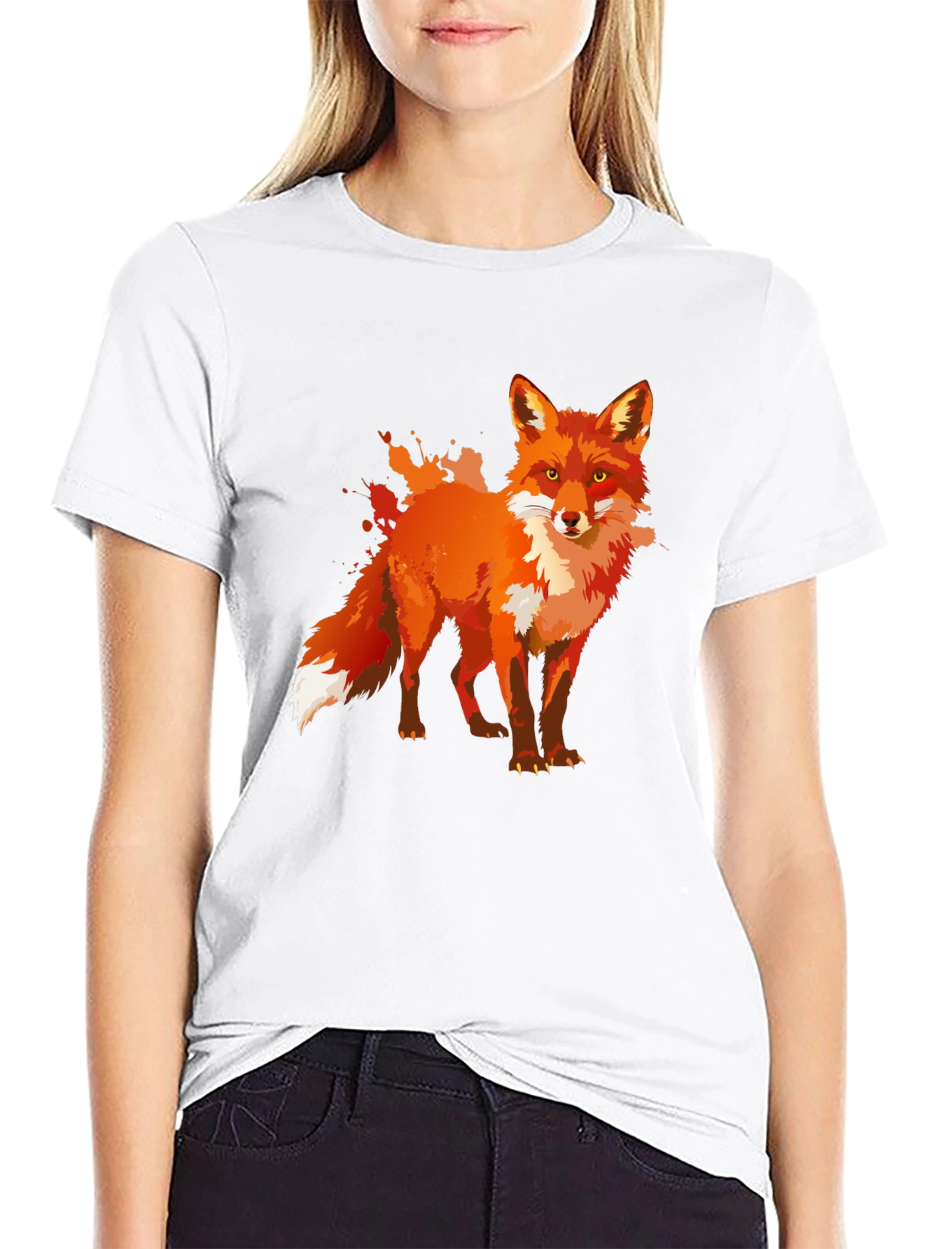 Stylish Fox Graphic Print Black T-Shirt