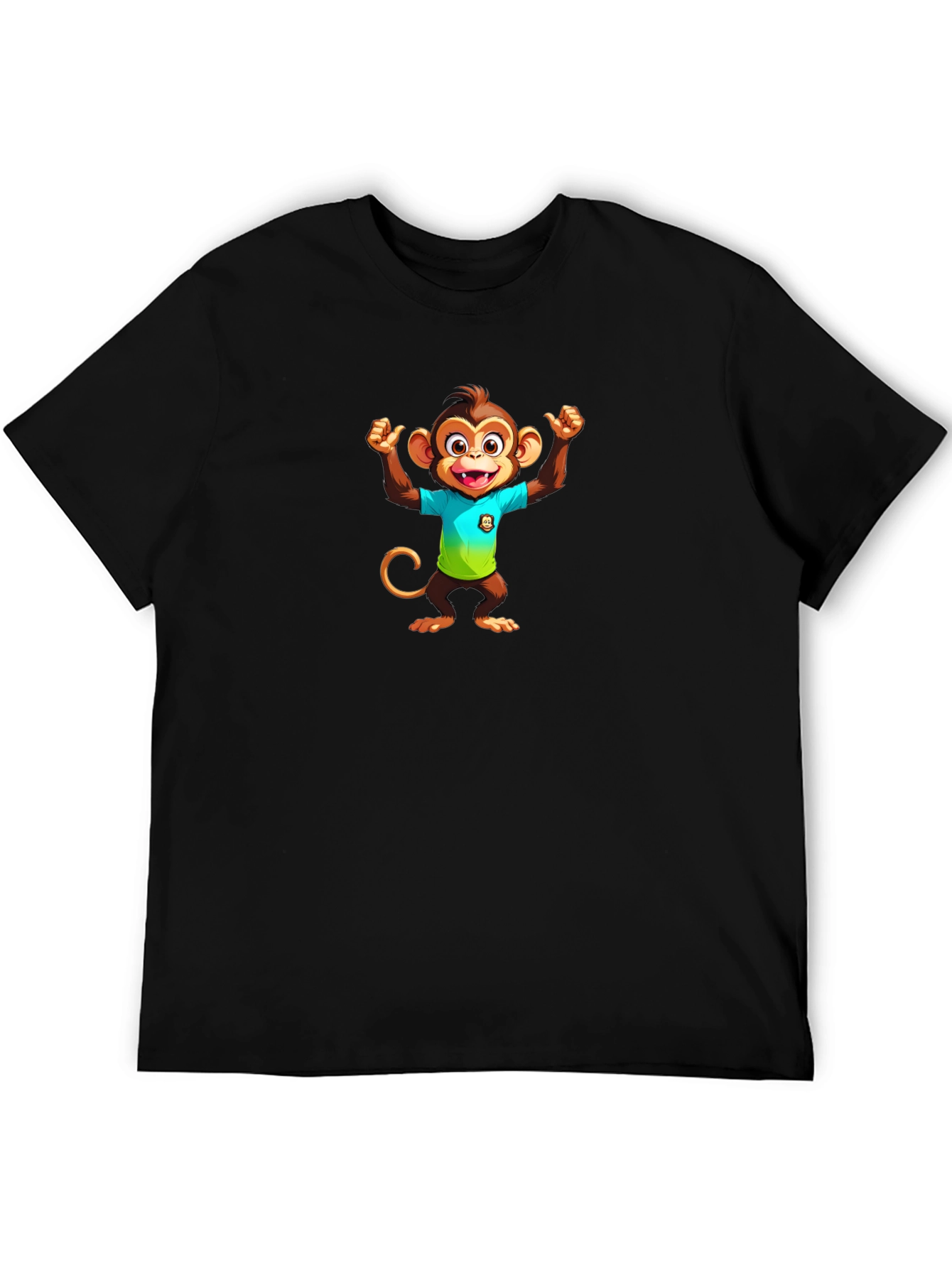 Monkey Cartoon Graphic Black T-Shirt