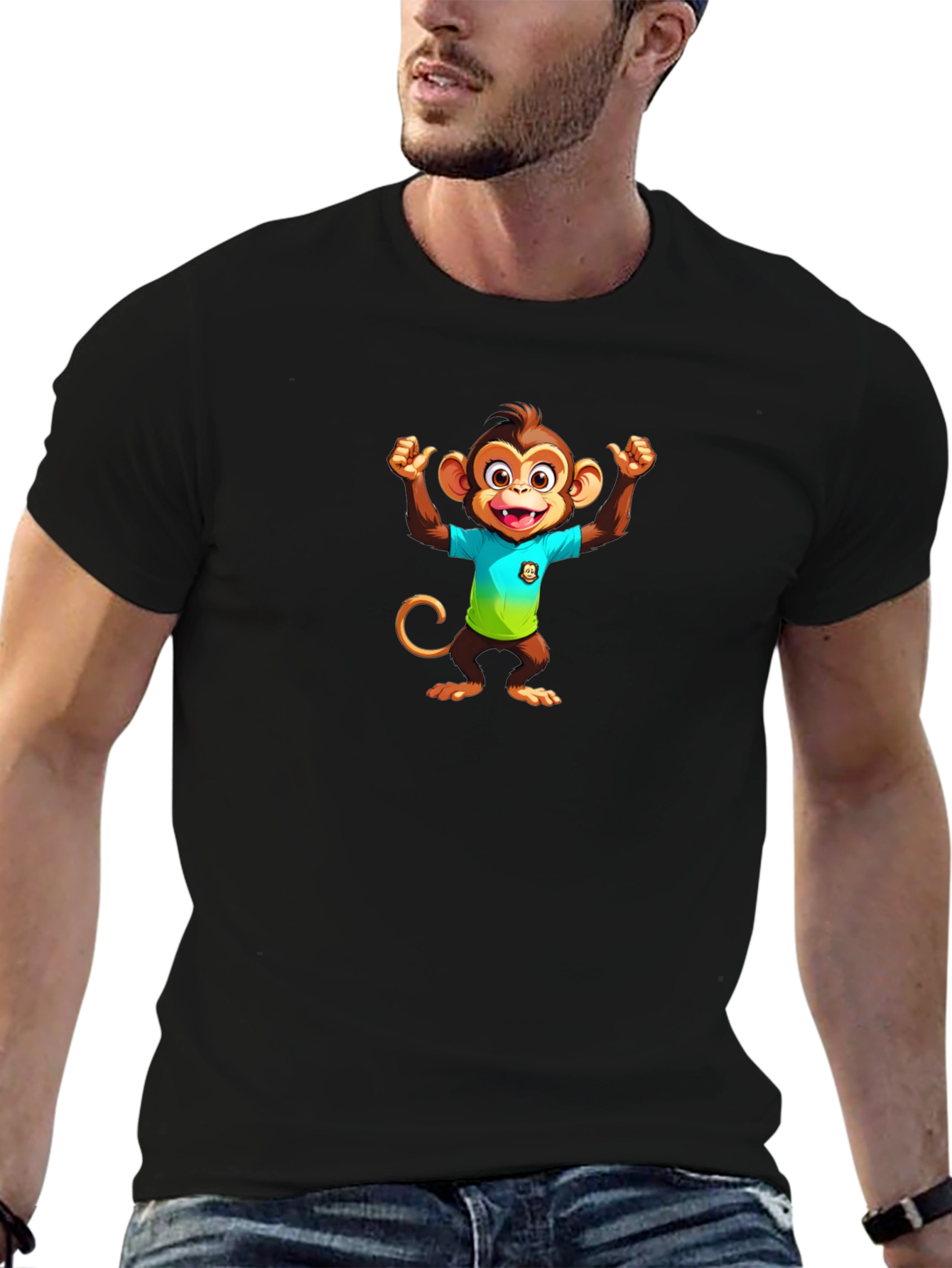 Monkey Cartoon Graphic Black T-Shirt