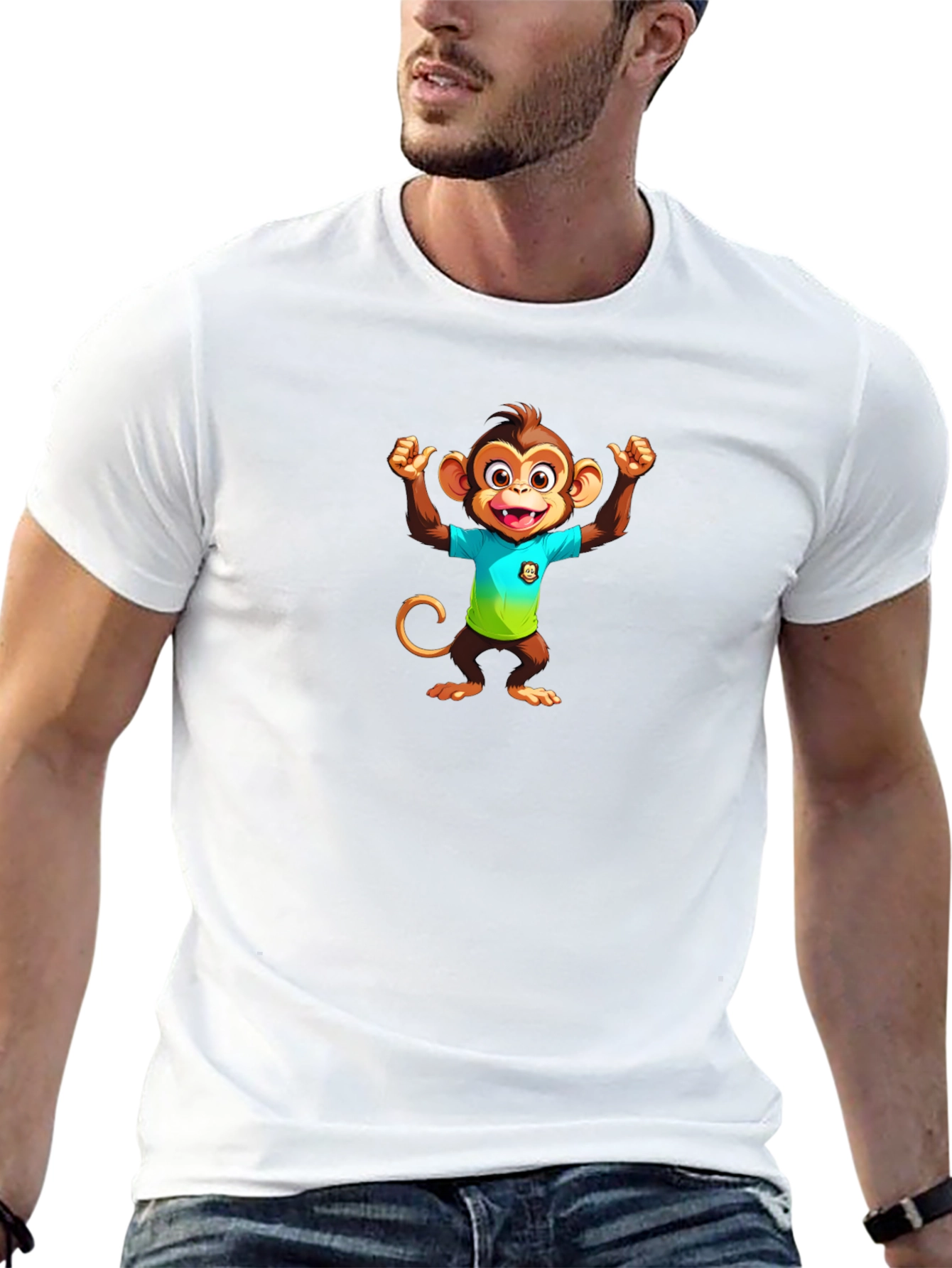 Monkey Cartoon Graphic Black T-Shirt