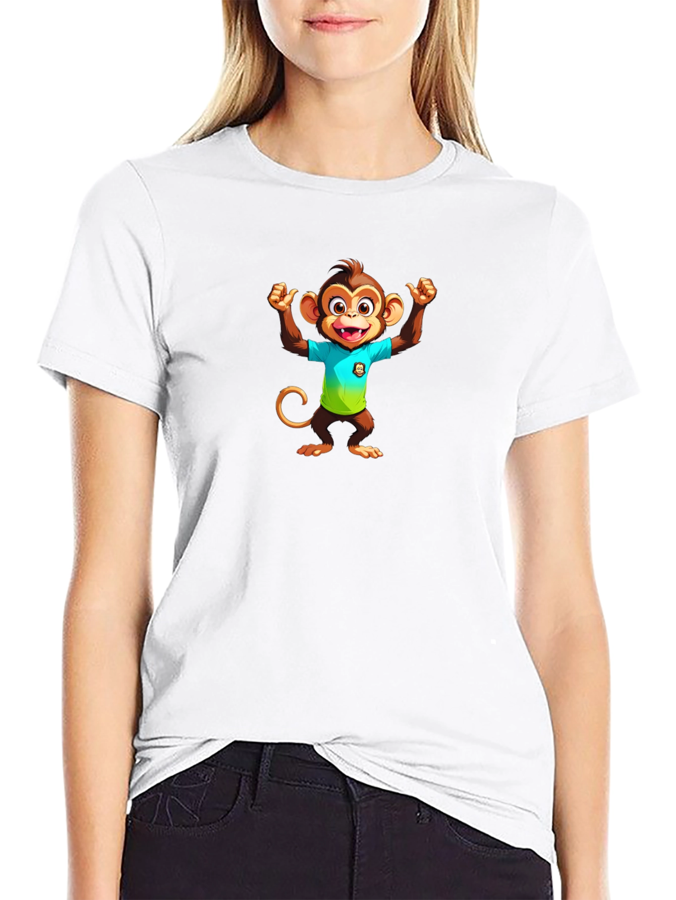 Monkey Cartoon Graphic Black T-Shirt