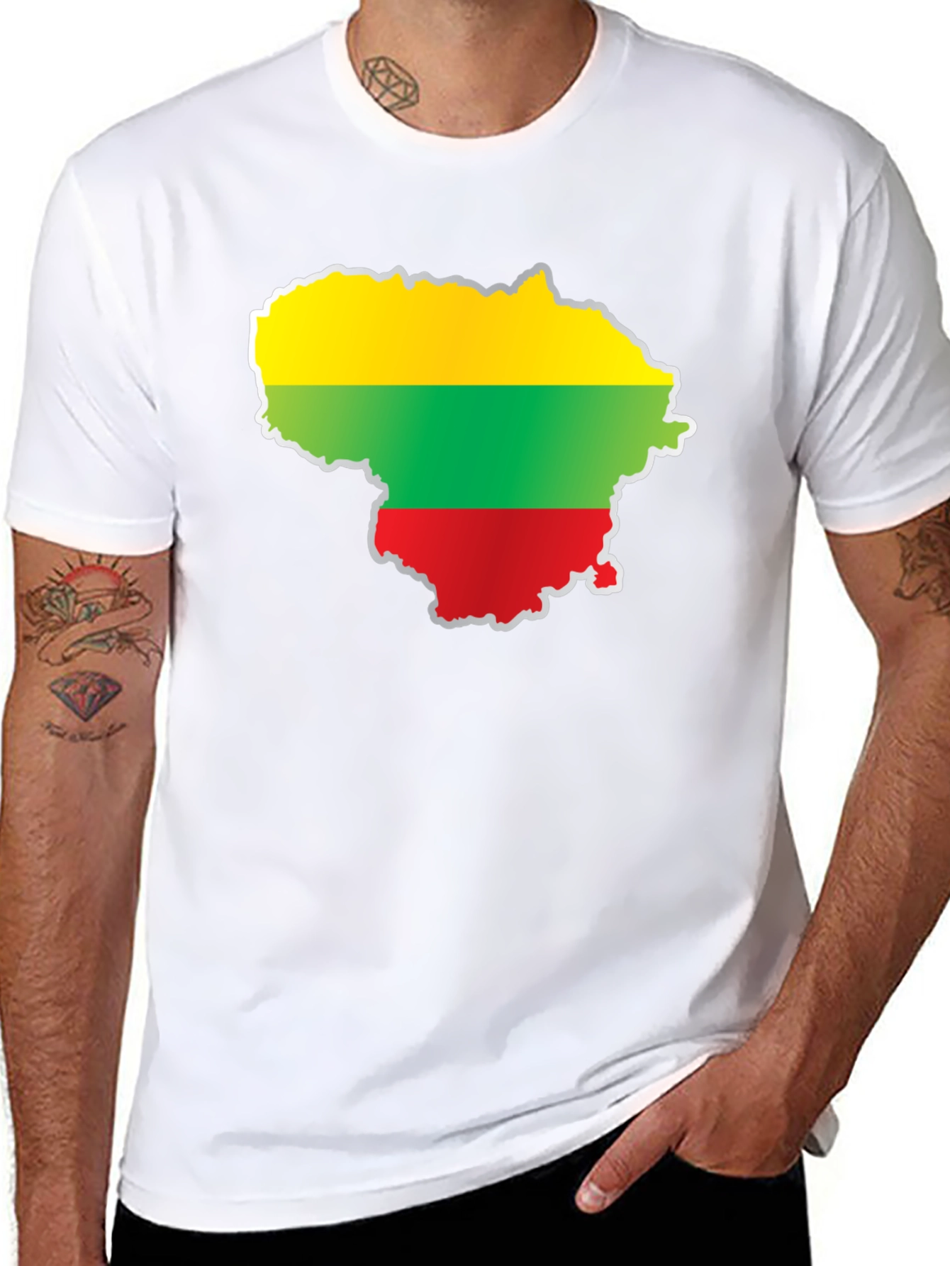 Lithuania Flag Map T-Shirt - Black