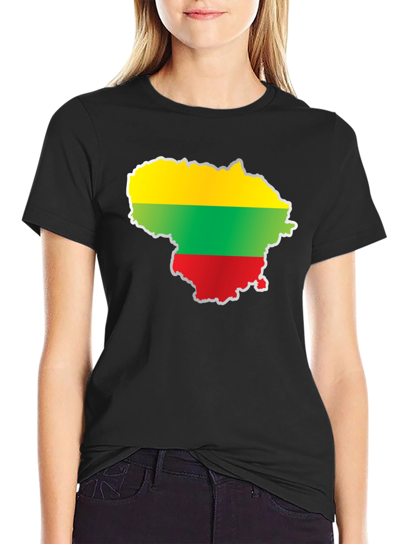 Lithuania Flag Map T-Shirt - Black