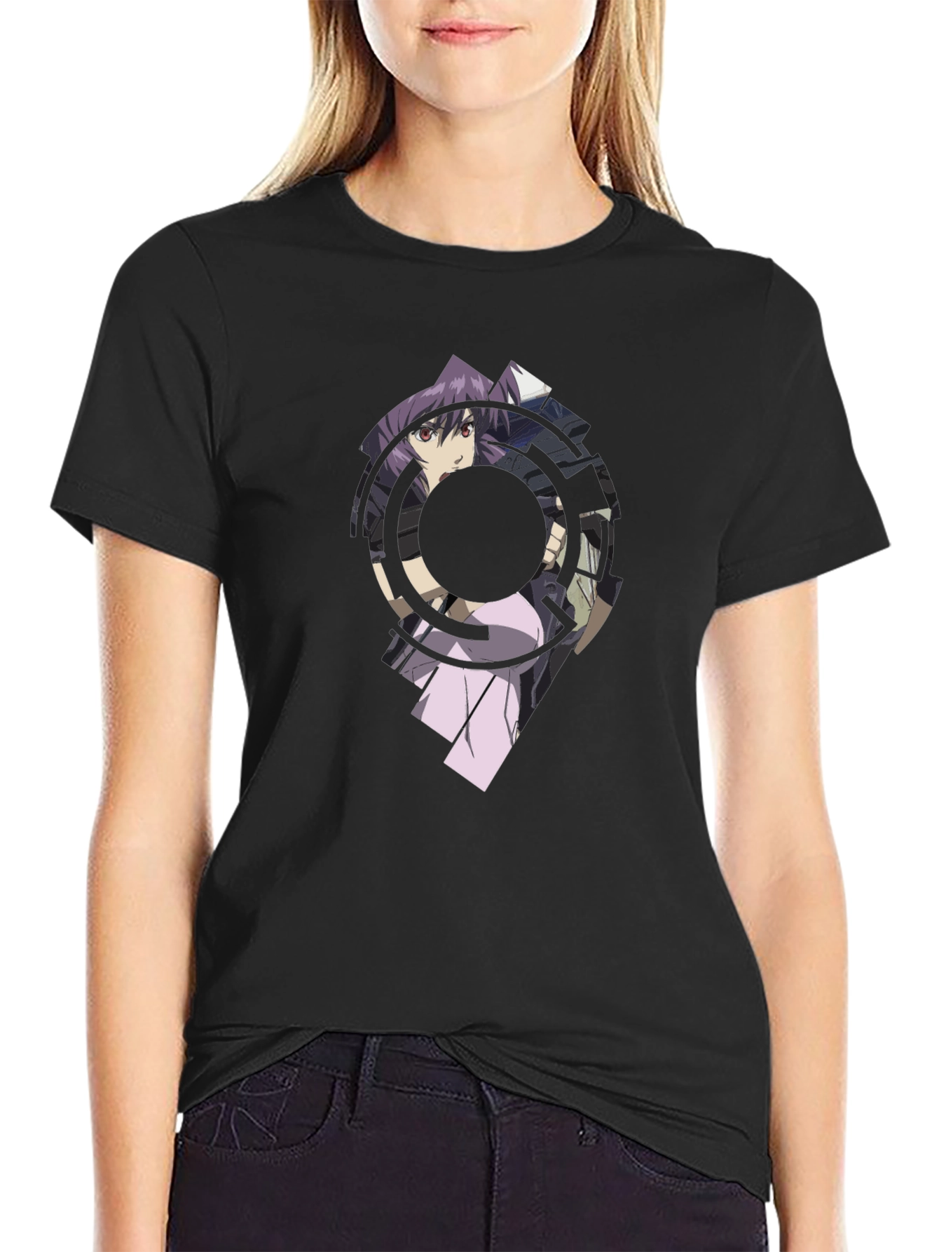 Anime Graphic Print Black T-Shirt