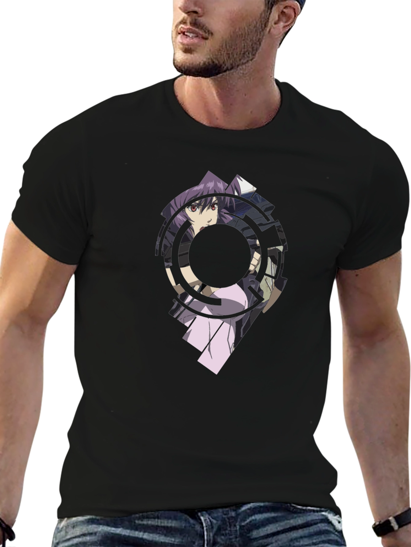 Anime Graphic Print Black T-Shirt