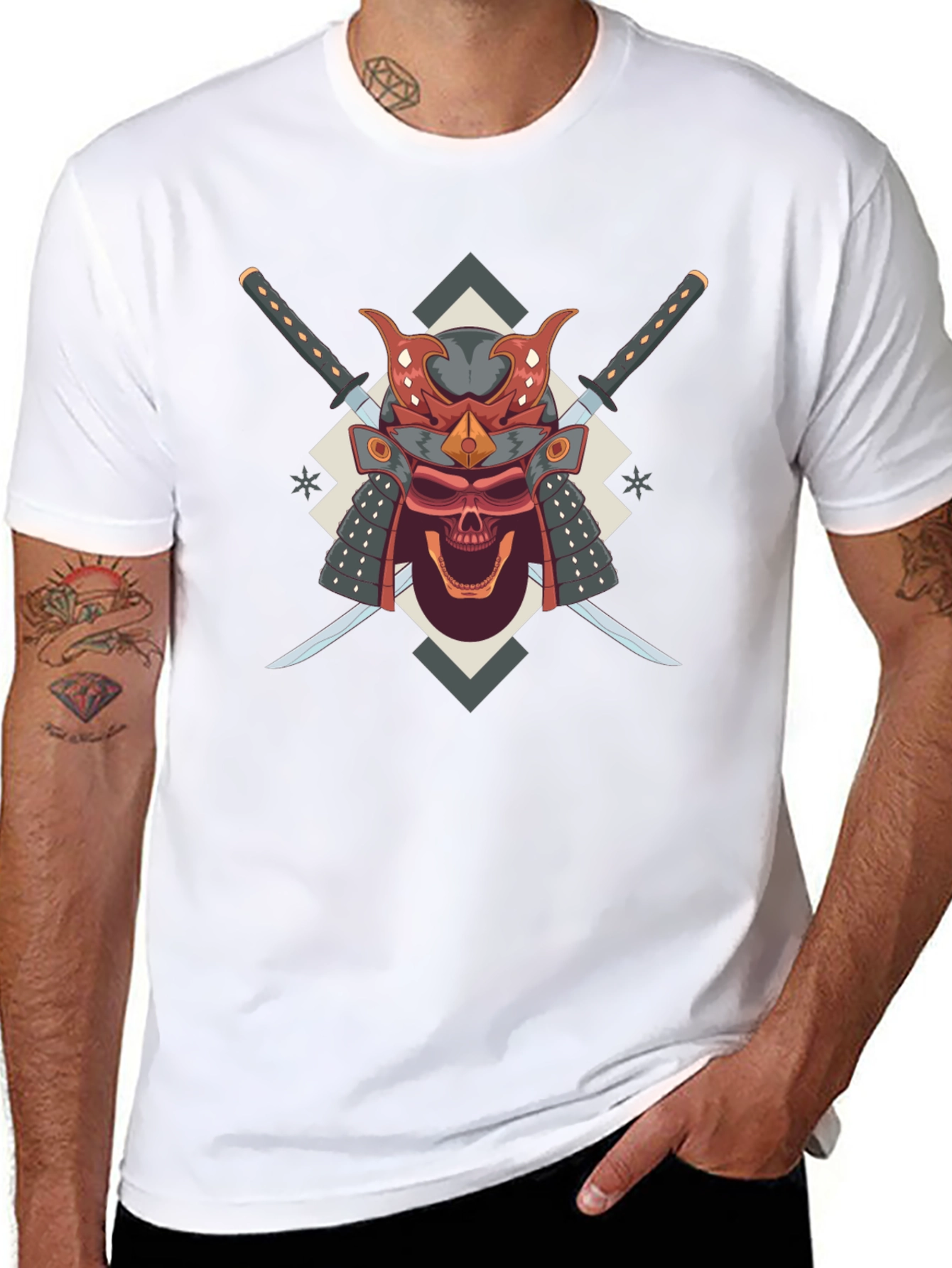 Samurai Skull Graphic Tee - Bold Edgy Design