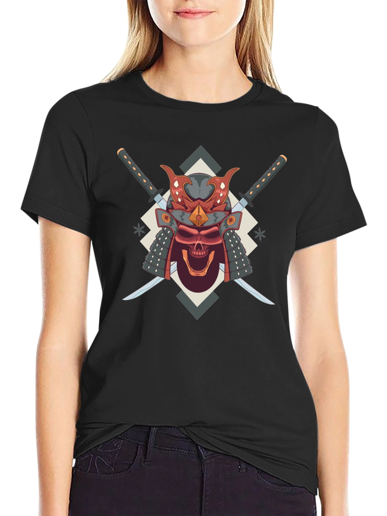 Samurai Skull Graphic Tee - Bold Edgy Design