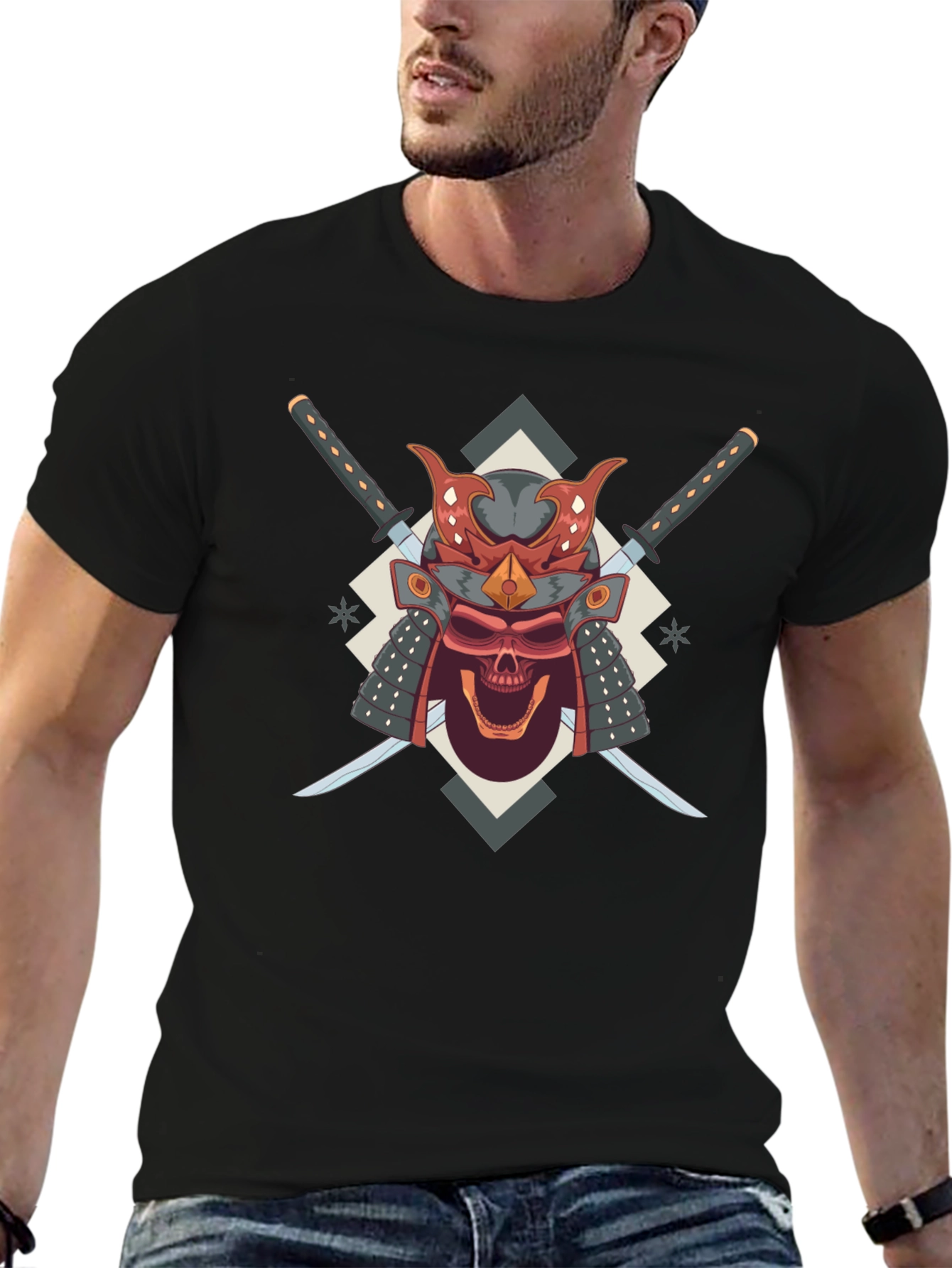 Samurai Skull Graphic Tee - Bold Edgy Design