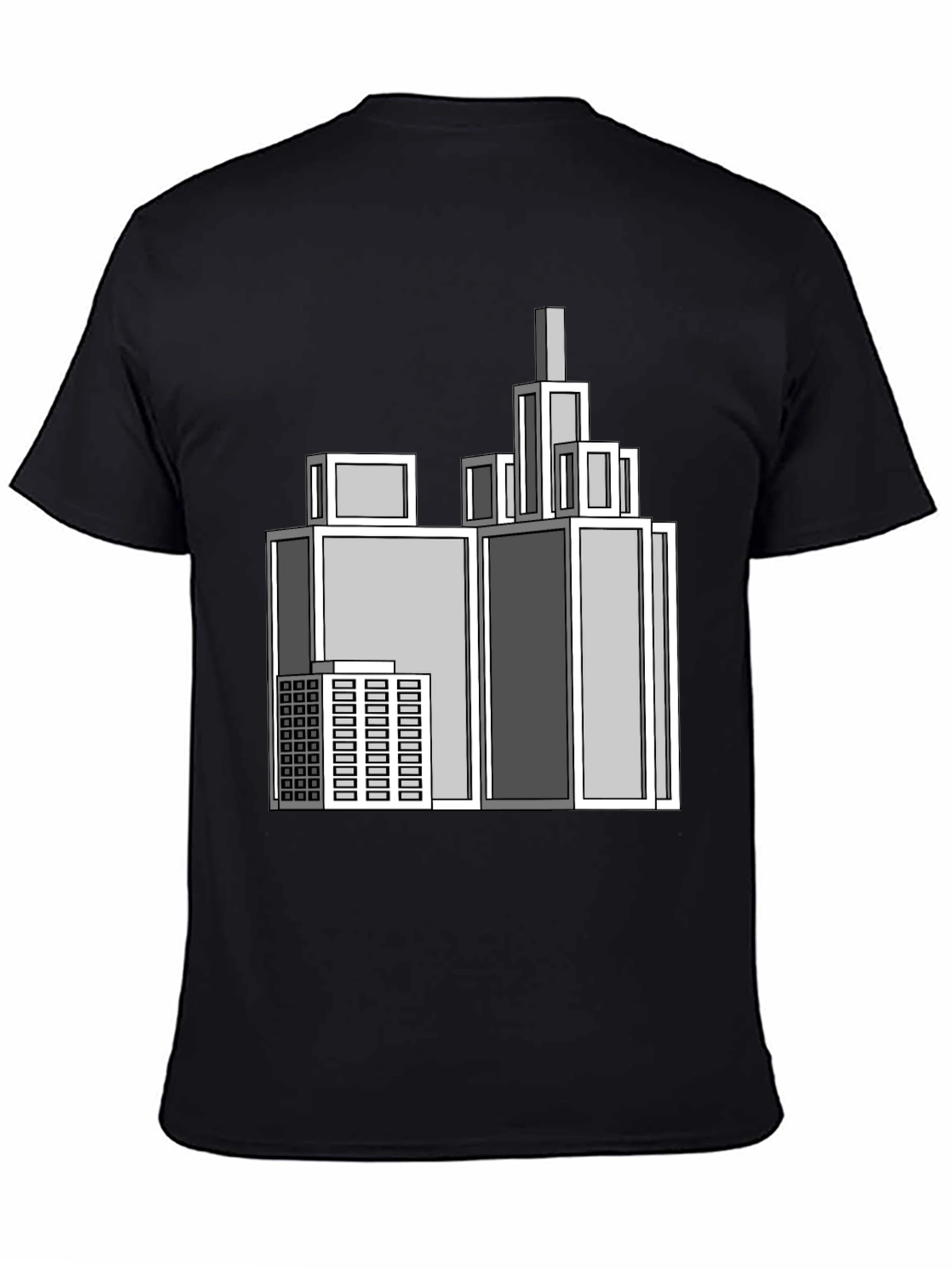 Geometric Cityscape Graphic Black T-Shirt