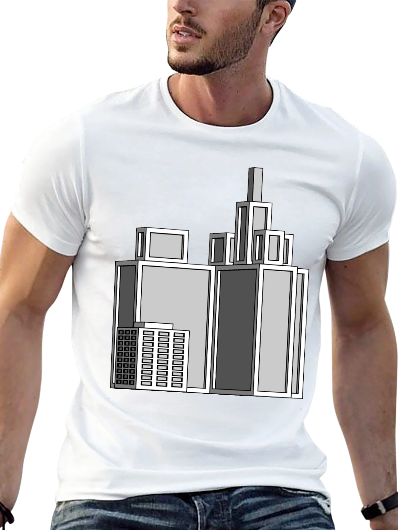 Geometric Cityscape Graphic Black T-Shirt