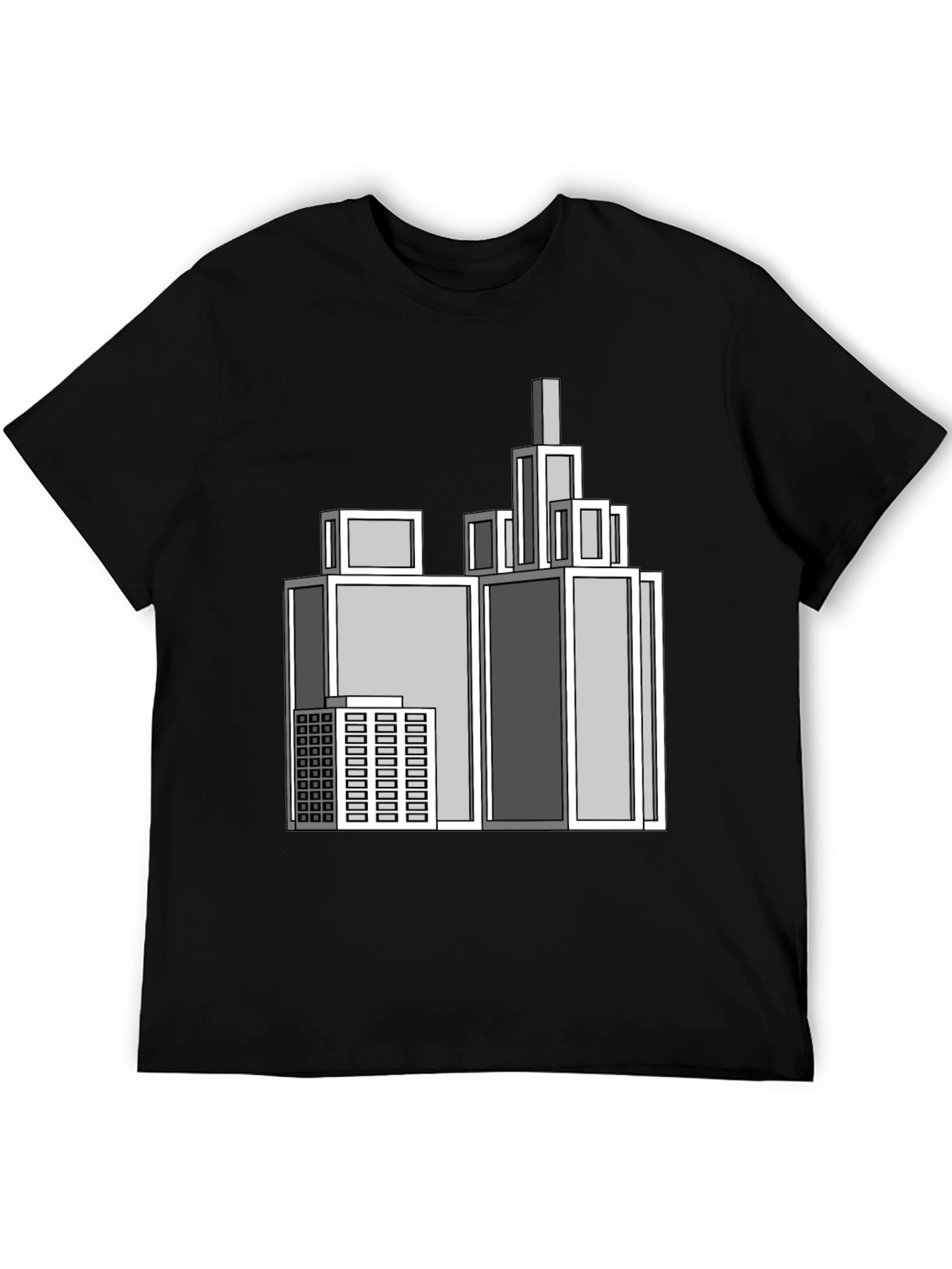 Geometric Cityscape Graphic Black T-Shirt
