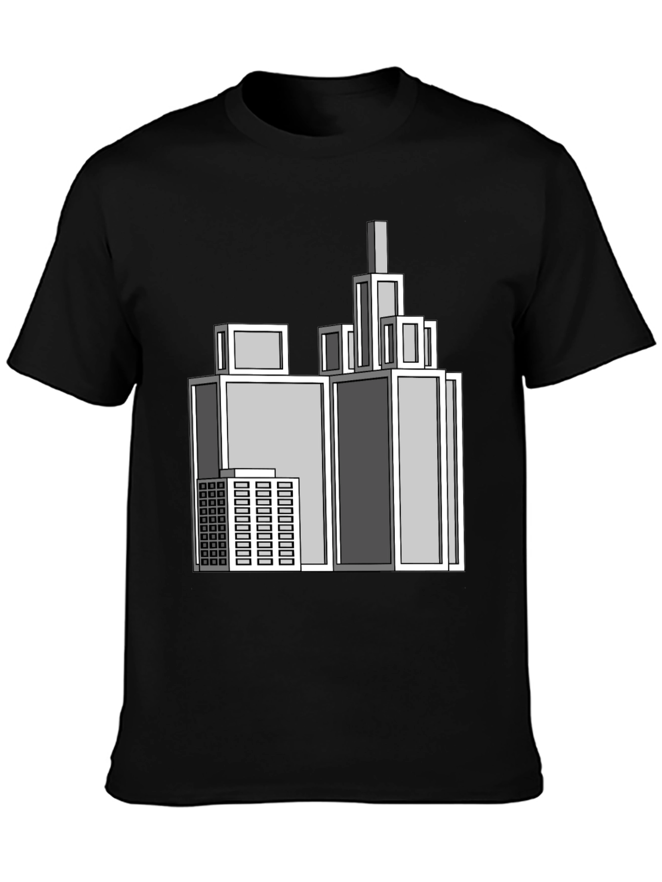 Geometric Cityscape Graphic Black T-Shirt