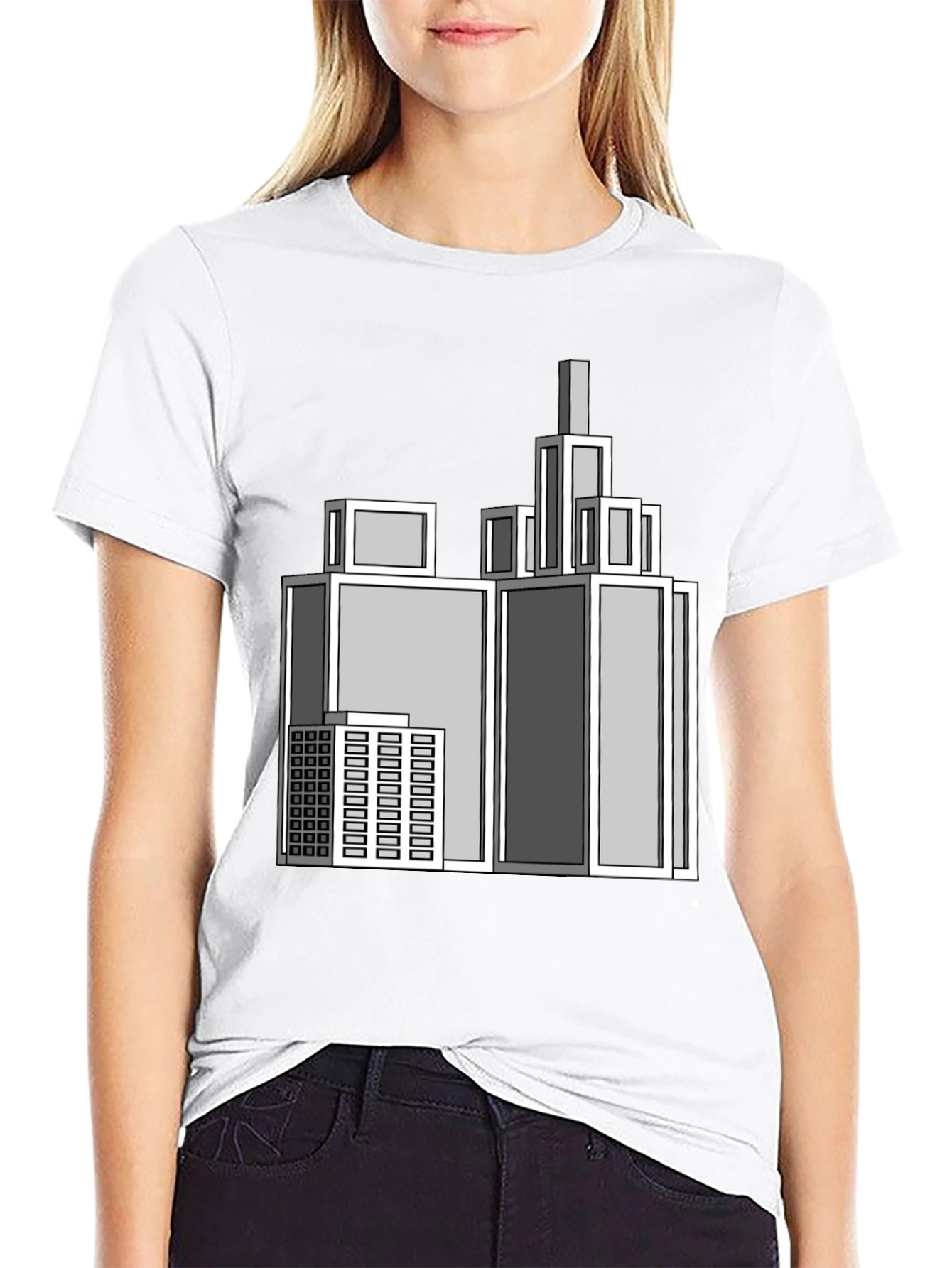 Geometric Cityscape Graphic Black T-Shirt