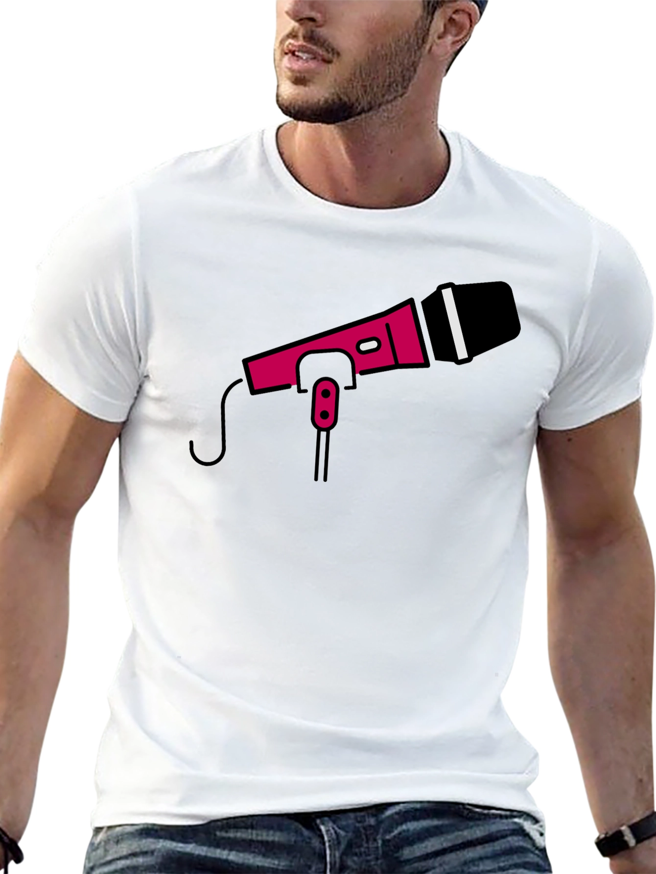 Retro Microphone Graphic Tee - Black Crew Neck