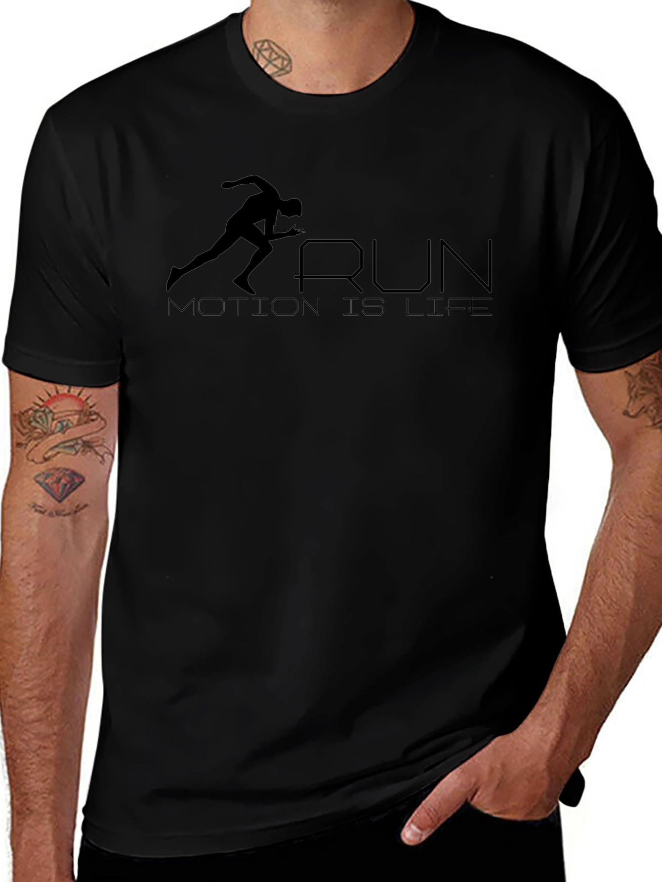 Run Motion Is Life Graphic Tee - Black