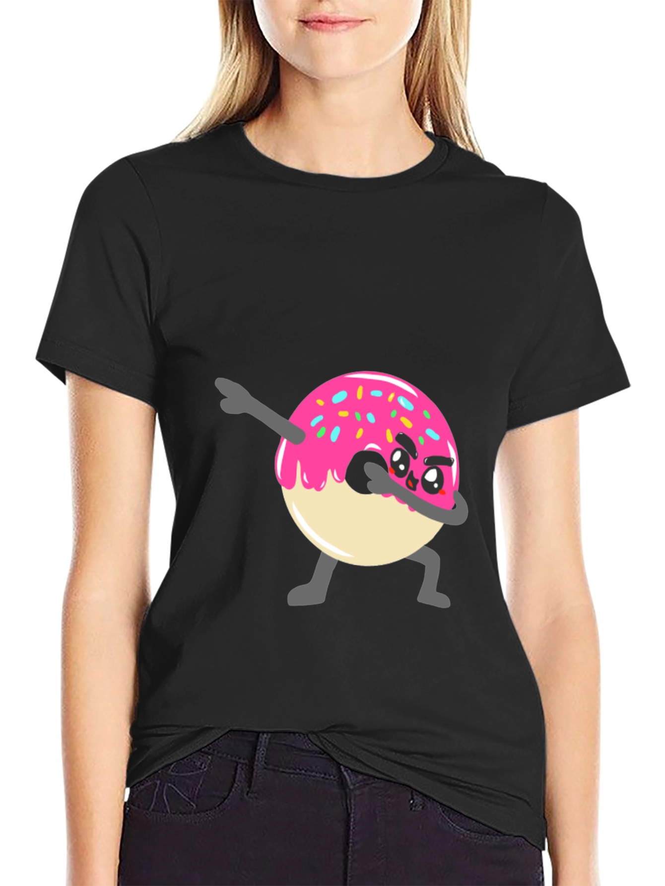 Dabbing Donut Graphic Tee - Funny Cartoon T-Shirt