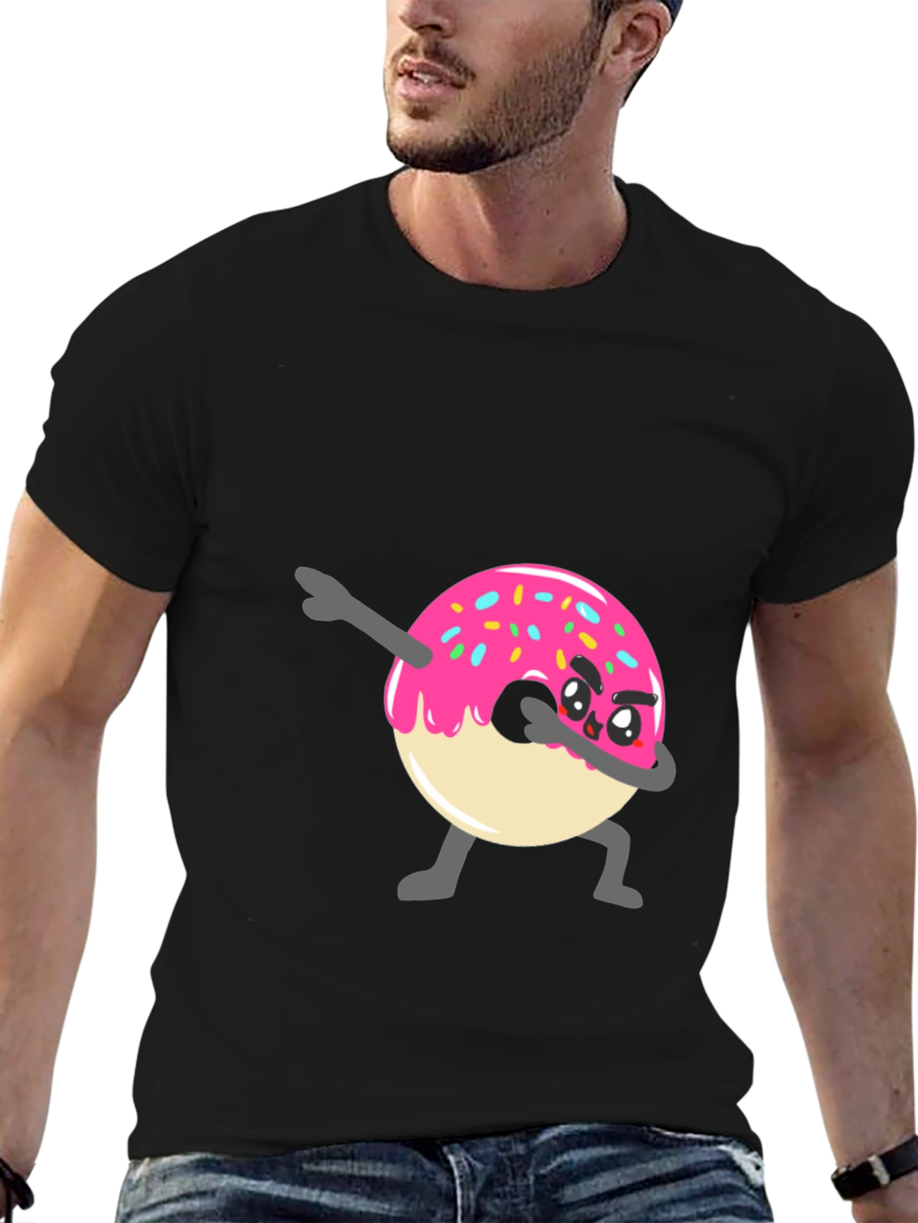 Dabbing Donut Graphic Tee - Funny Cartoon T-Shirt