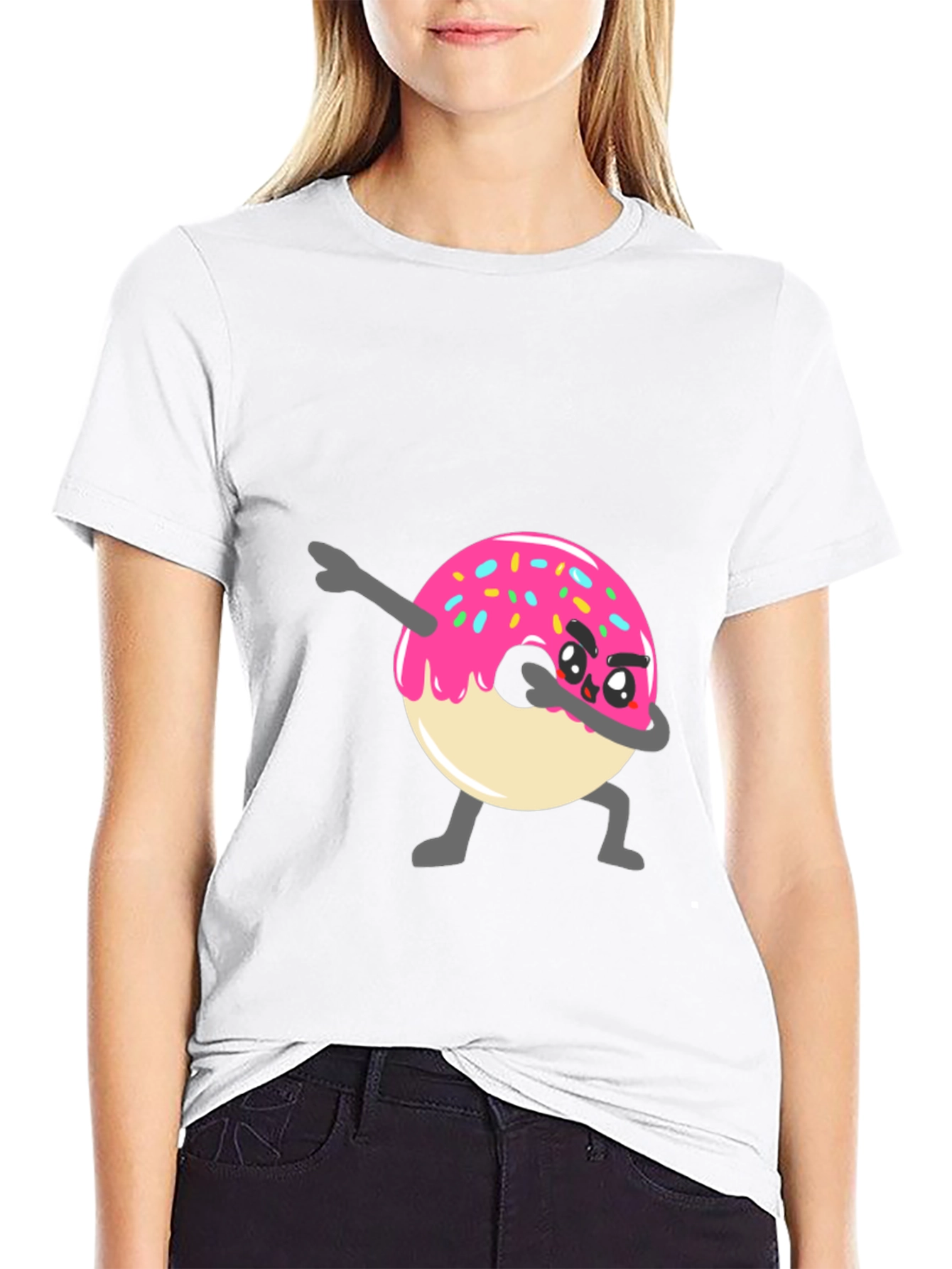 Dabbing Donut Graphic Tee - Funny Cartoon T-Shirt